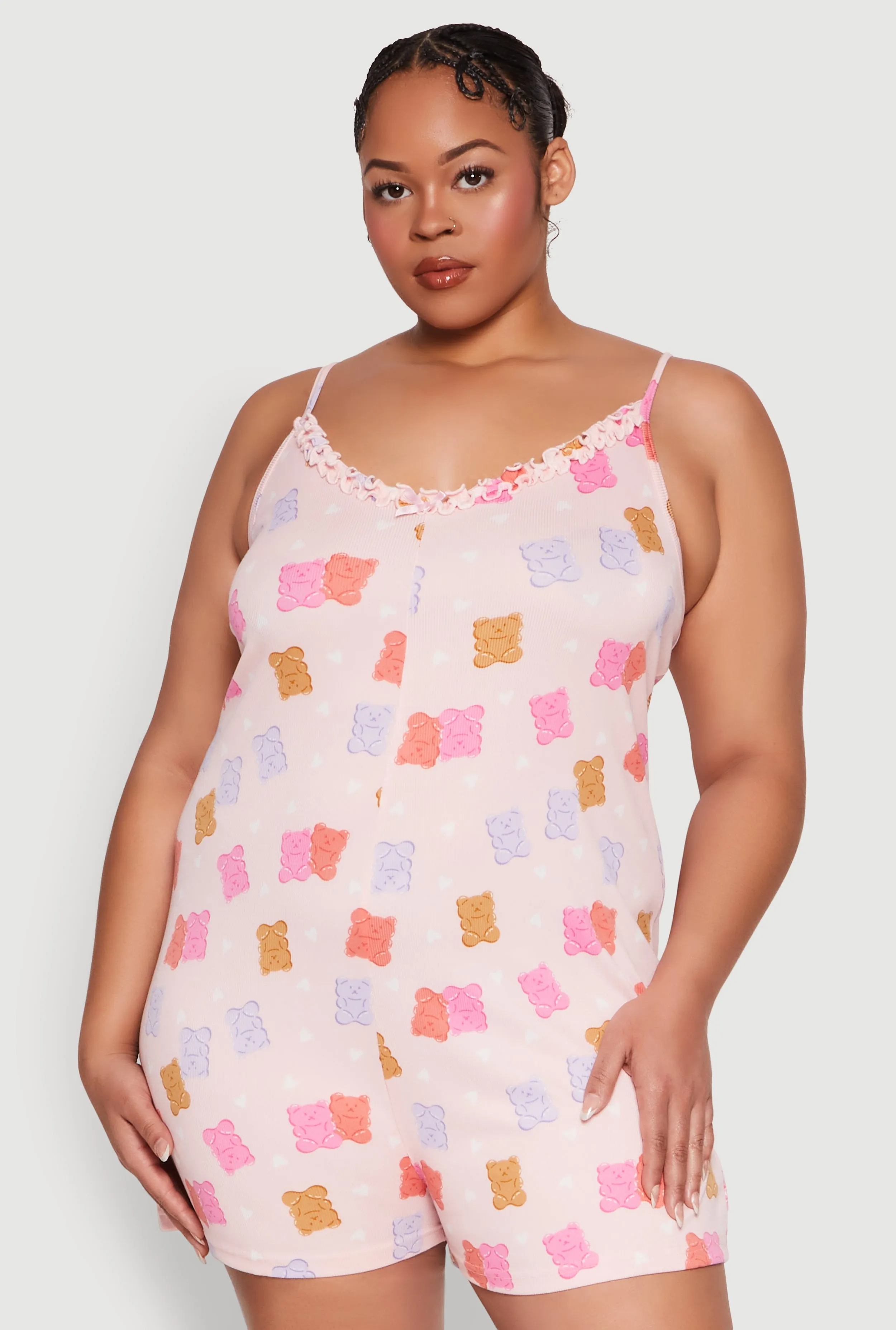 Plus Size Gummy Bear Print Pajama Romper sold by Rainbow product image thumbnail 2