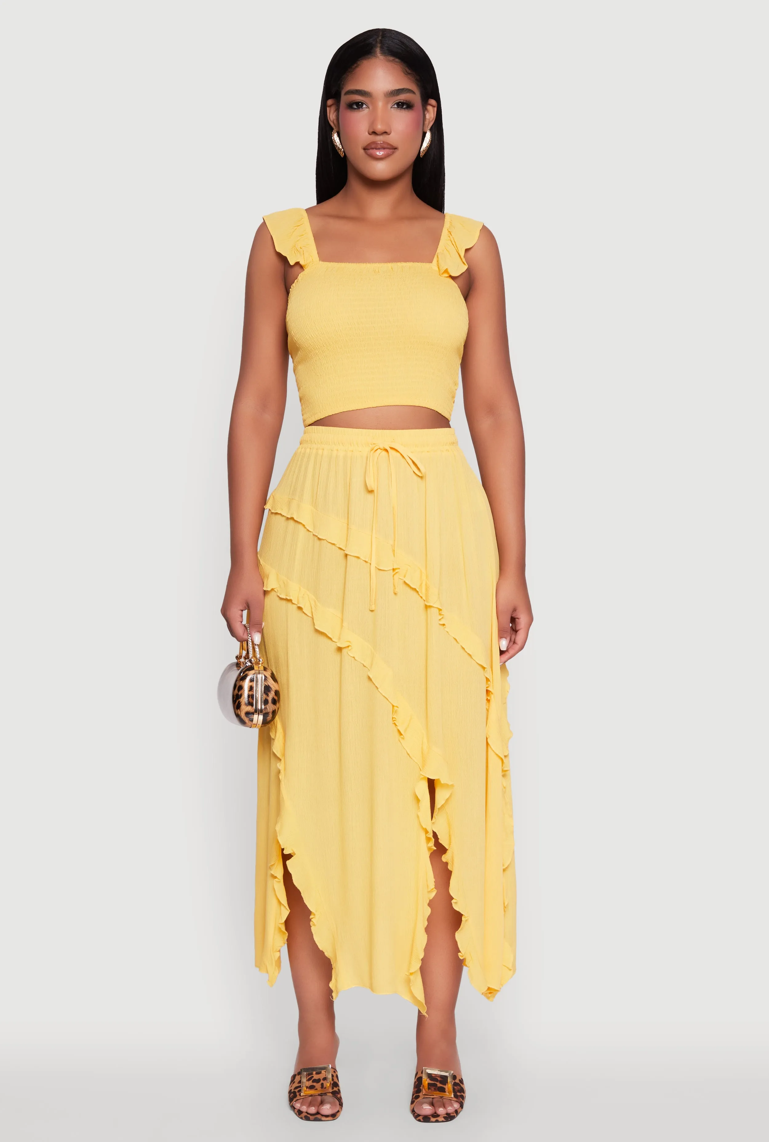 Chic Gauze Knit Ruffle Strap Crop Top with Square Neck sold by Rainbow product image thumbnail 3