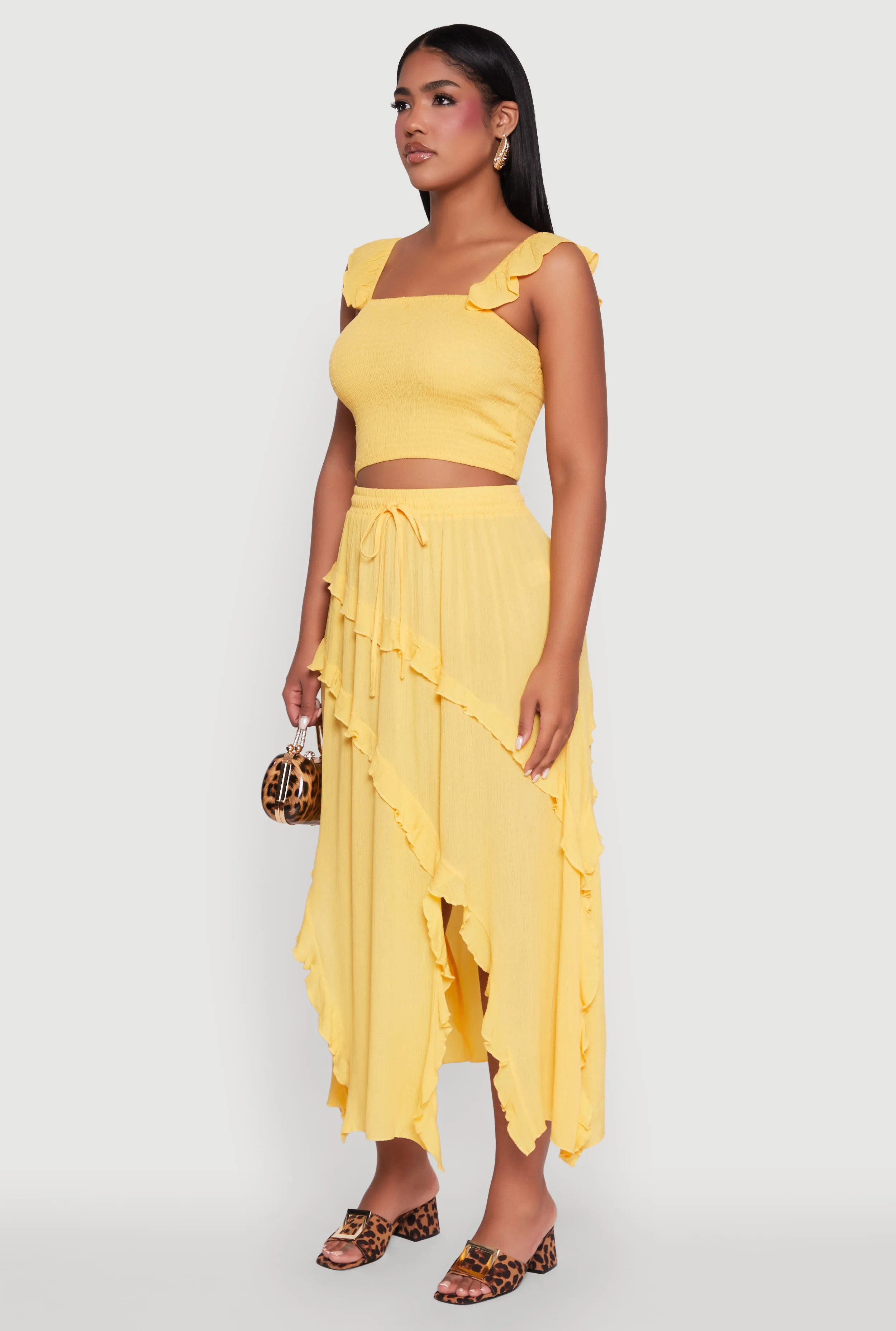 Chic Gauze Knit Ruffle Strap Crop Top with Square Neck sold by Rainbow product image thumbnail 5