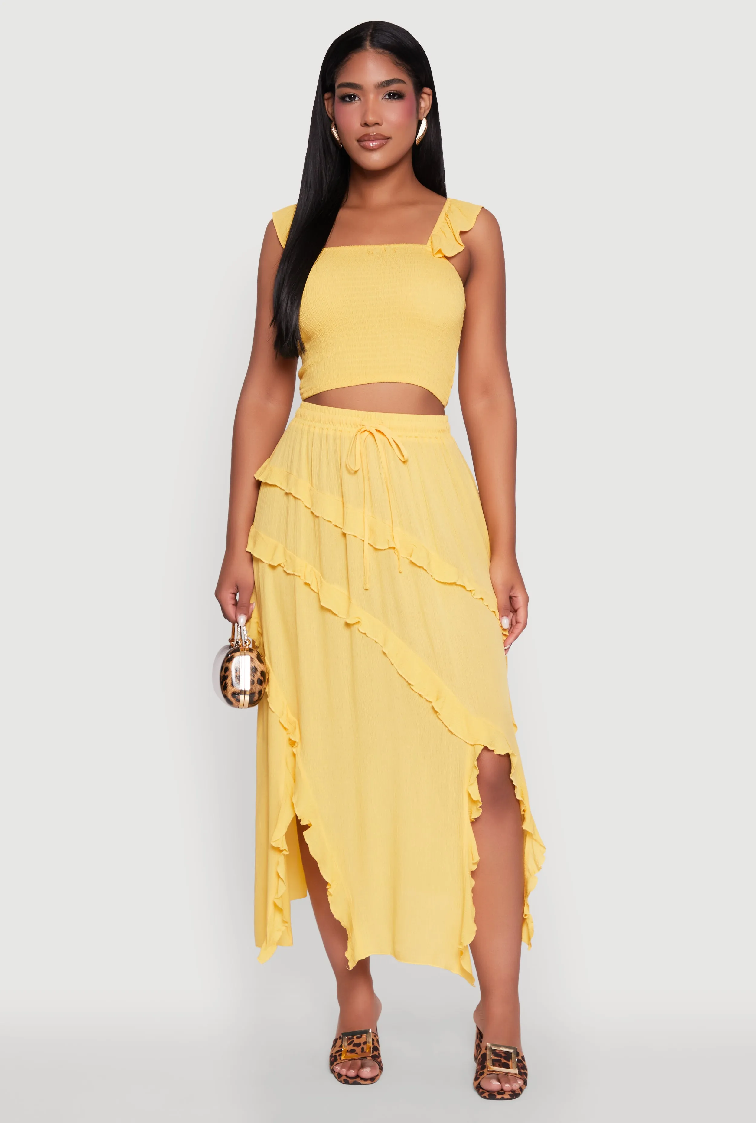 Chic Gauze Knit Ruffle Strap Crop Top with Square Neck sold by Rainbow product image thumbnail 2