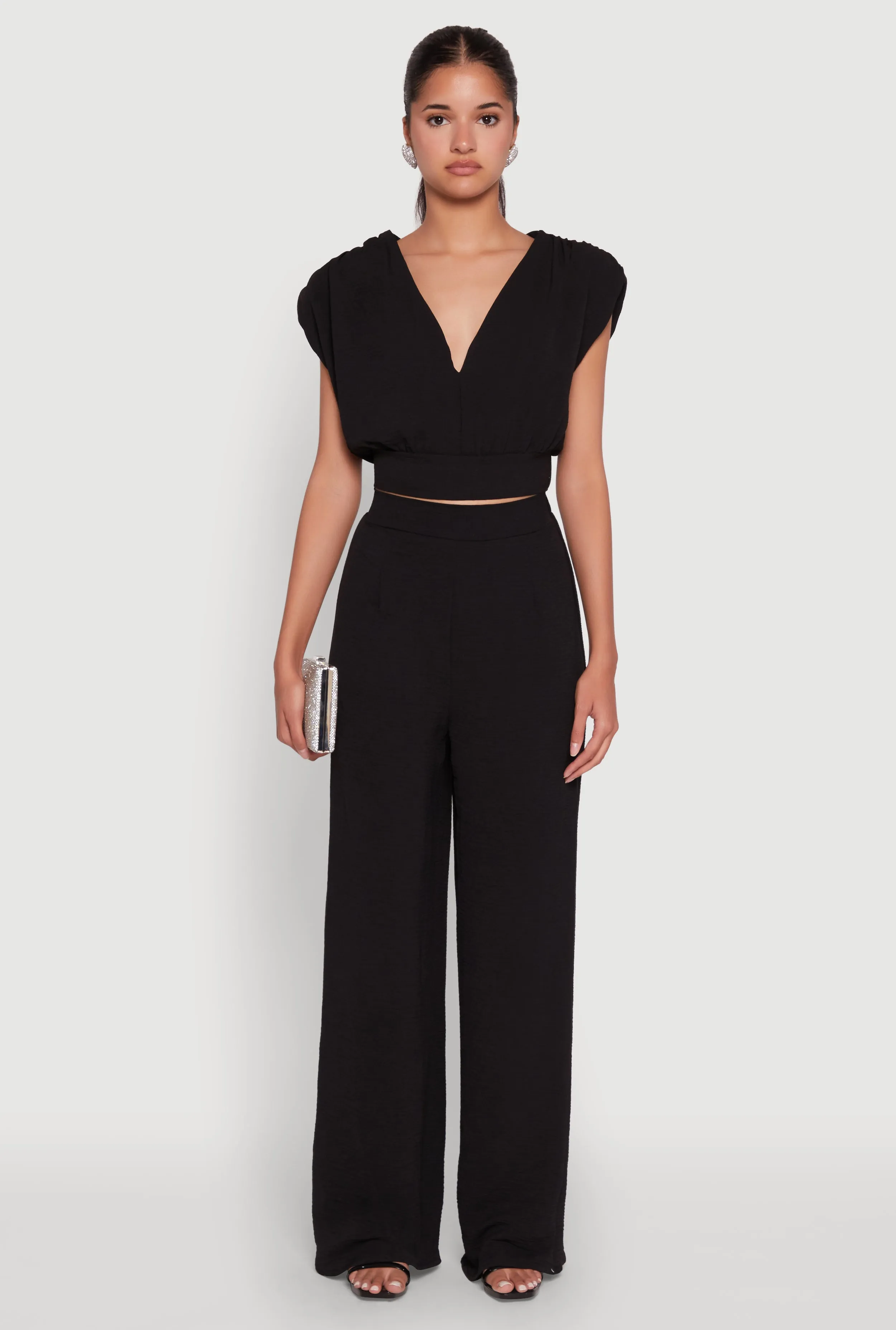 Chic Crepe Knit High Waisted Wide Leg Dress Pants sold by Rainbow