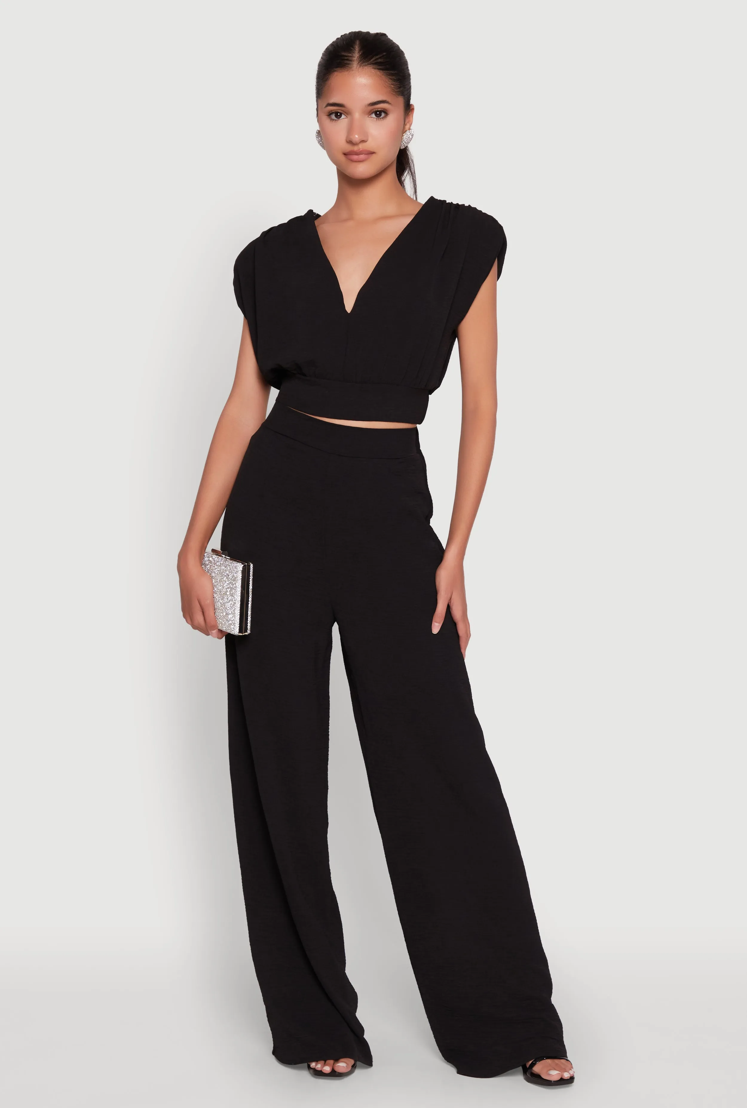Chic Crepe Knit High Waisted Wide Leg Dress Pants sold by Rainbow product image thumbnail 2