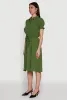 Chic Smocked Puff Sleeve Shirt Dress with Tie Waist Belt sold by Rainbow