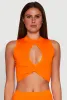 Chic Rib Knit Mock Neck Twist Front Crop Top sold by Rainbow