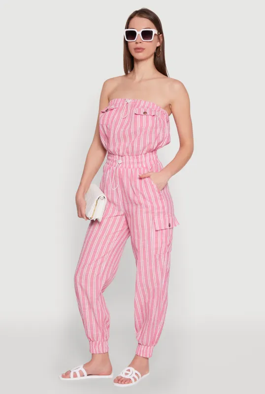 Stylish Striped Utility Jumpsuit with Drawstring Waist sold by Rainbow