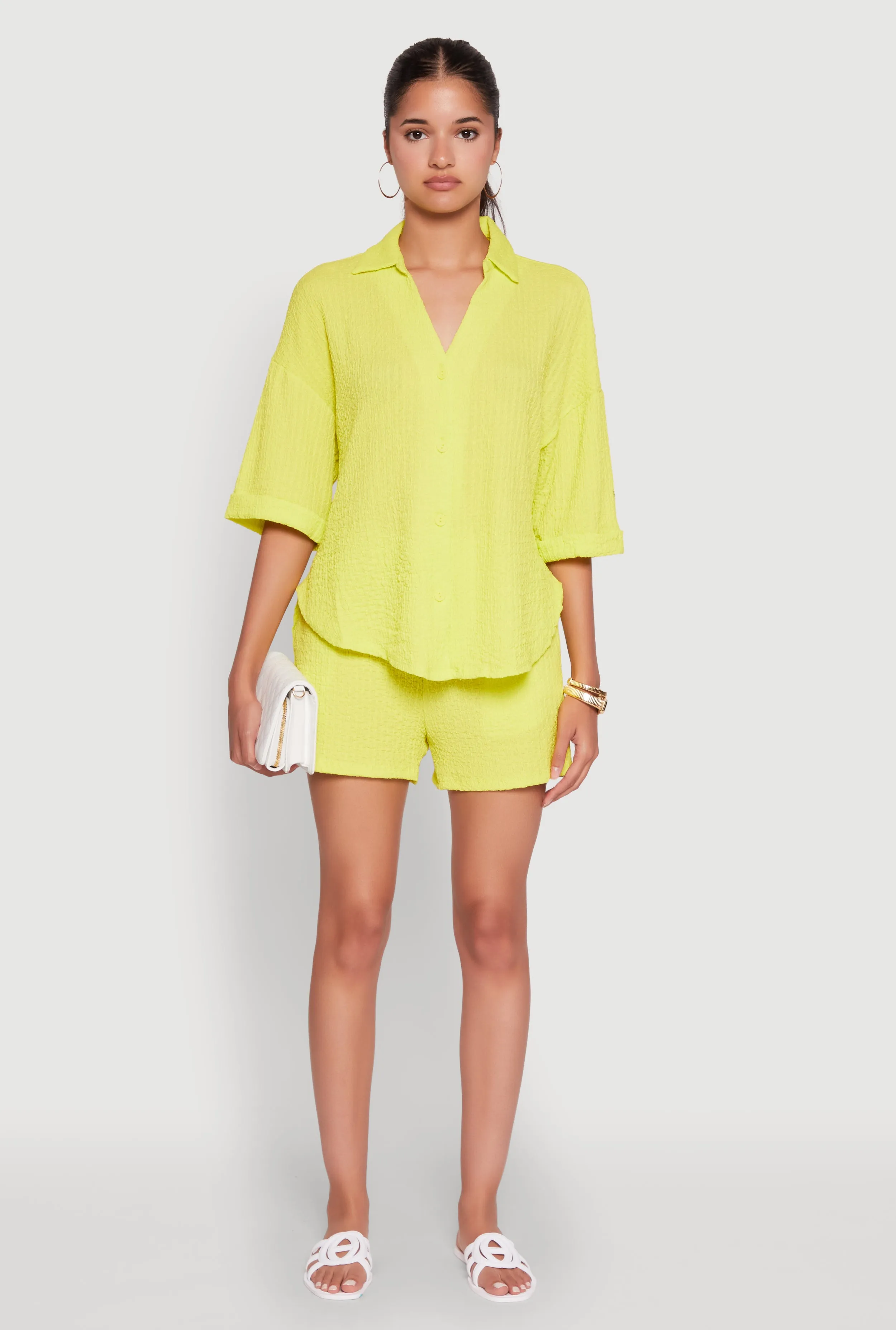 Trendy High Waisted Textured Knit Shorts for Casual Wear sold by Rainbow