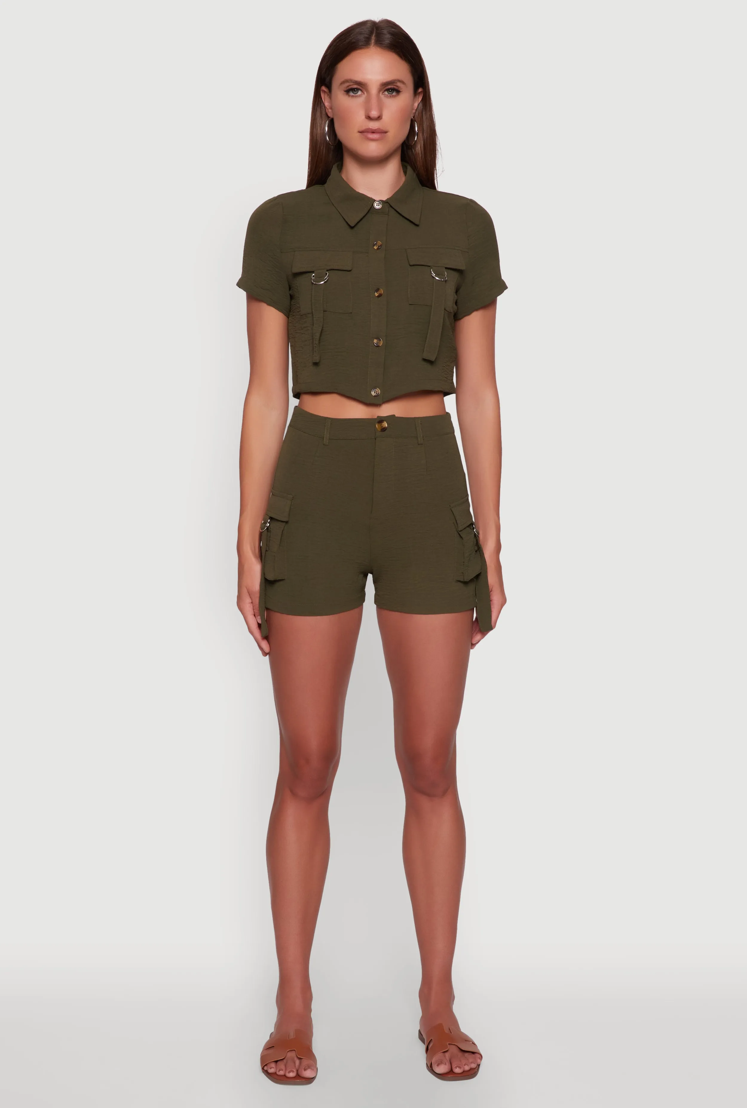 Trendy Crepe Knit High Waisted Cargo Shorts sold by Rainbow product image thumbnail 2