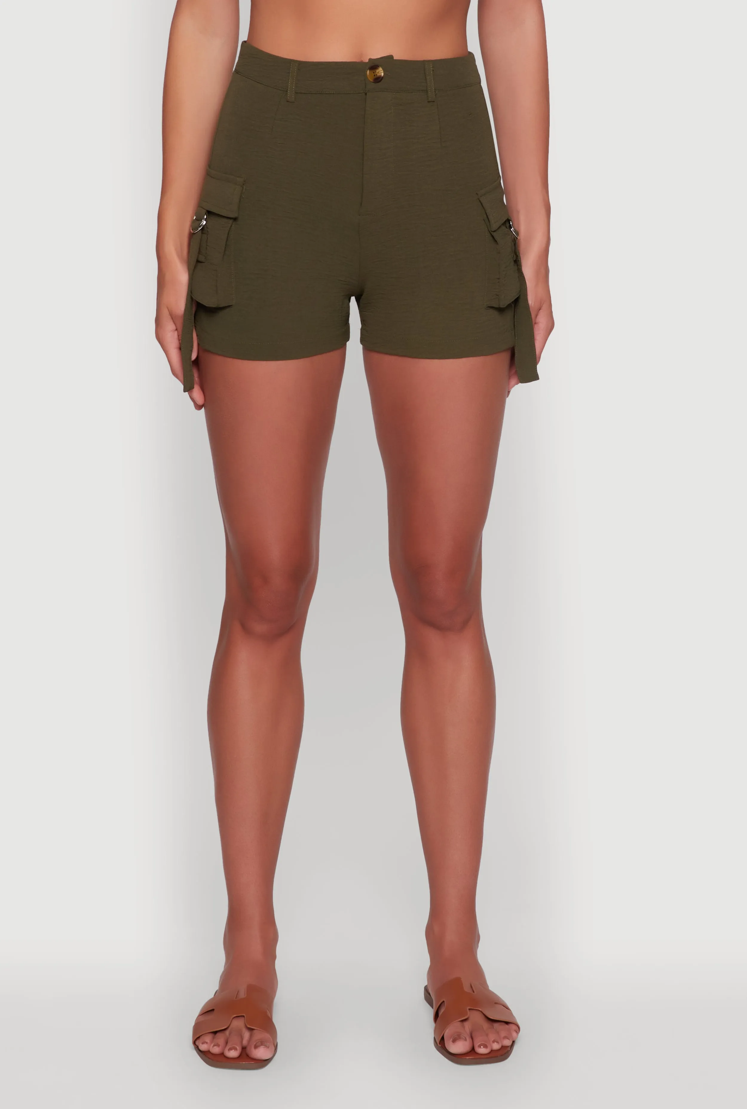 Trendy Crepe Knit High Waisted Cargo Shorts sold by Rainbow product image thumbnail 3