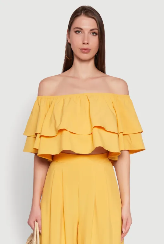 Tiered Off Shoulder Crop Top with Short Sleeves sold by Rainbow