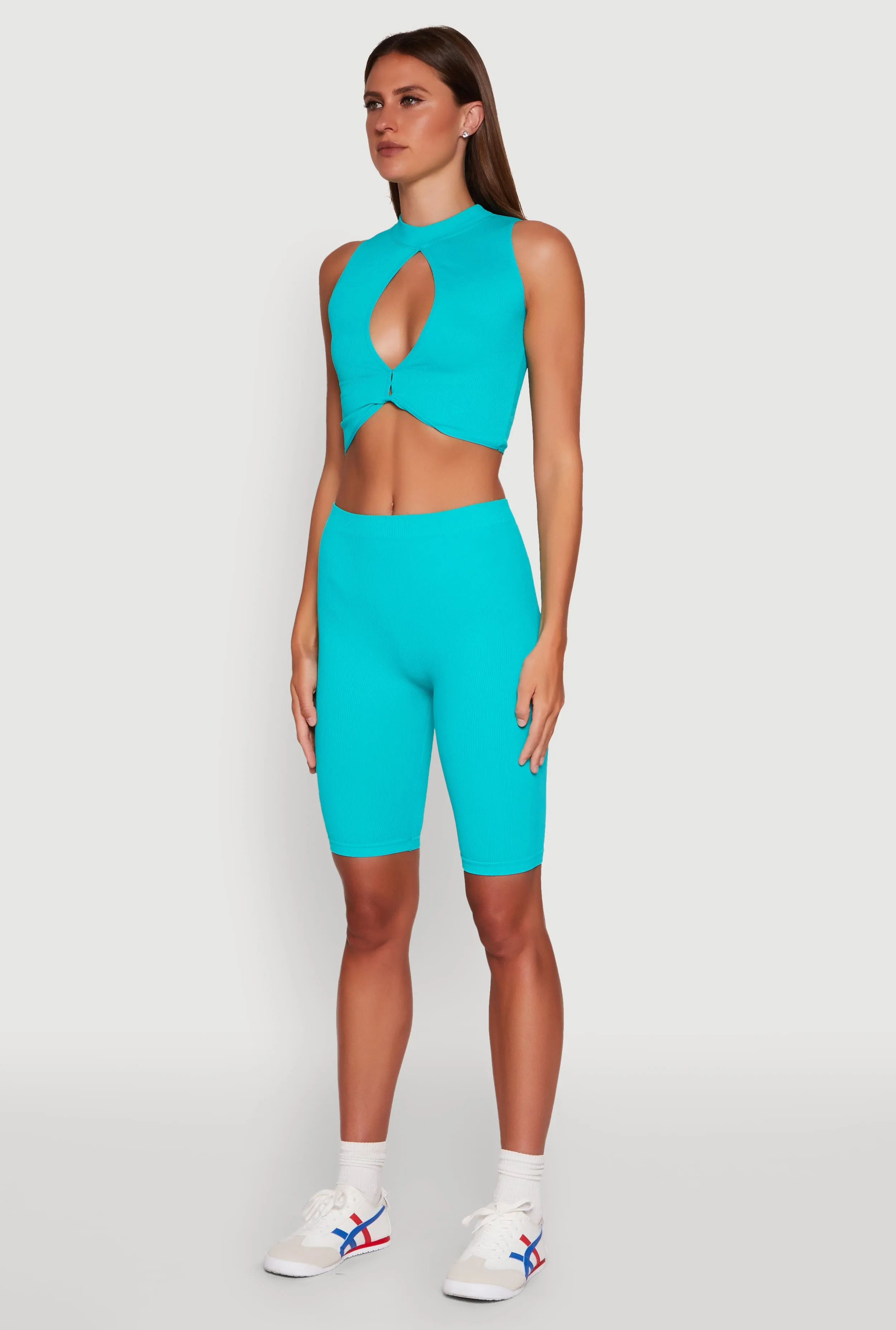 Chic Rib Knit Mock Neck Twist Front Crop Top sold by Rainbow product image thumbnail 5