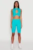 Chic Rib Knit Mock Neck Twist Front Crop Top sold by Rainbow