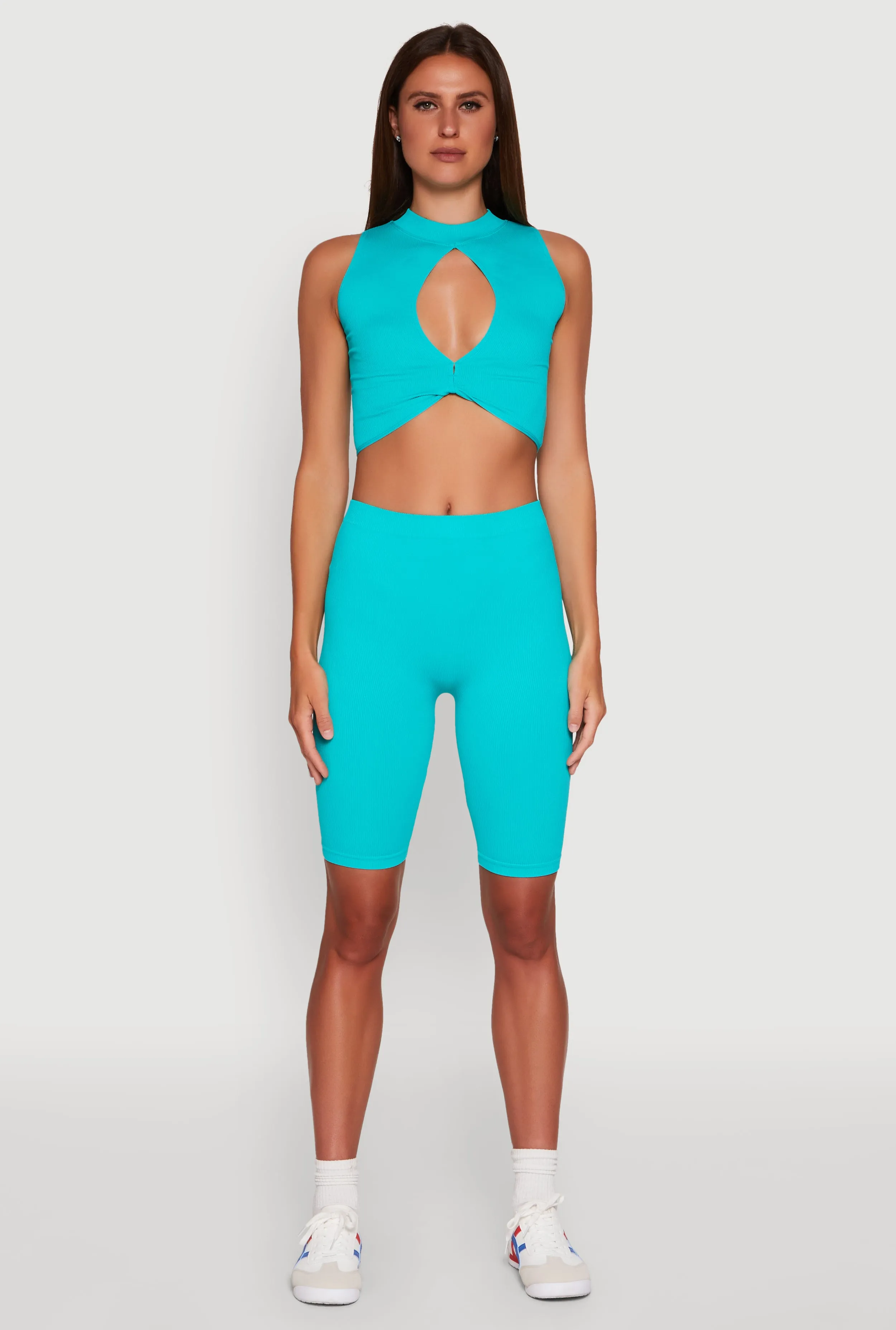 Chic Rib Knit Mock Neck Twist Front Crop Top sold by Rainbow product image thumbnail 2