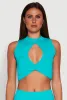 Chic Rib Knit Mock Neck Twist Front Crop Top sold by Rainbow