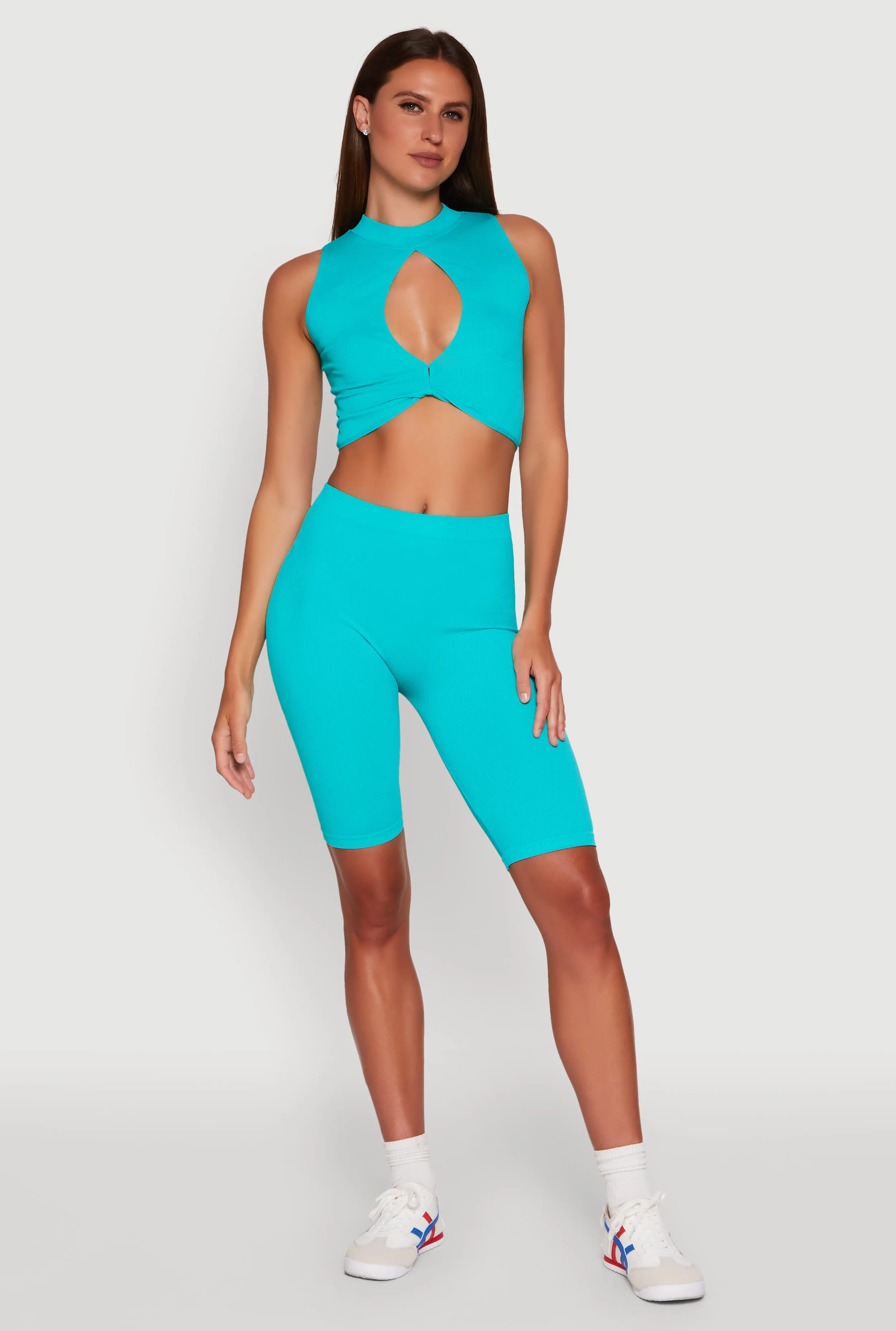 Chic Rib Knit Mock Neck Twist Front Crop Top sold by Rainbow product image thumbnail 3