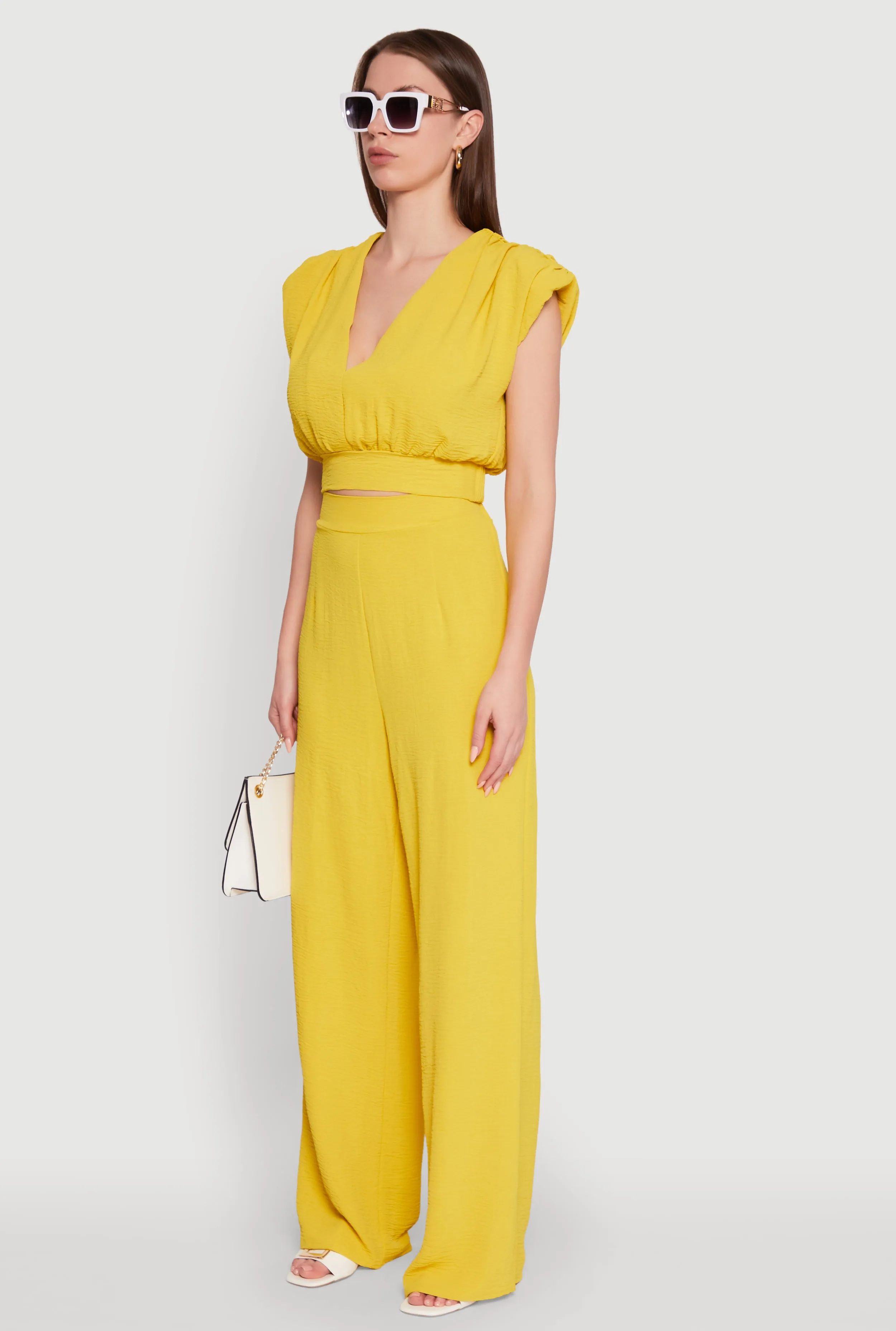 Chic Crepe Knit Blouse with Padded Shoulders and Tie Back sold by Rainbow product image thumbnail 5