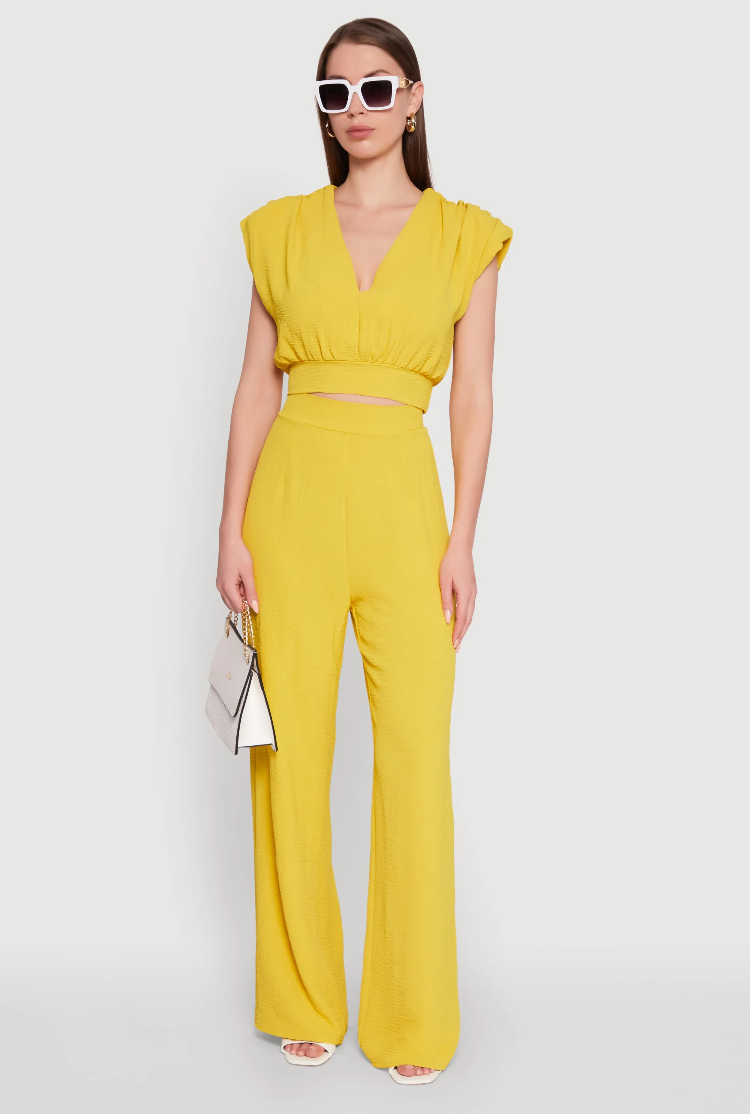 Chic Crepe Knit Blouse with Padded Shoulders and Tie Back sold by Rainbow product image thumbnail 3