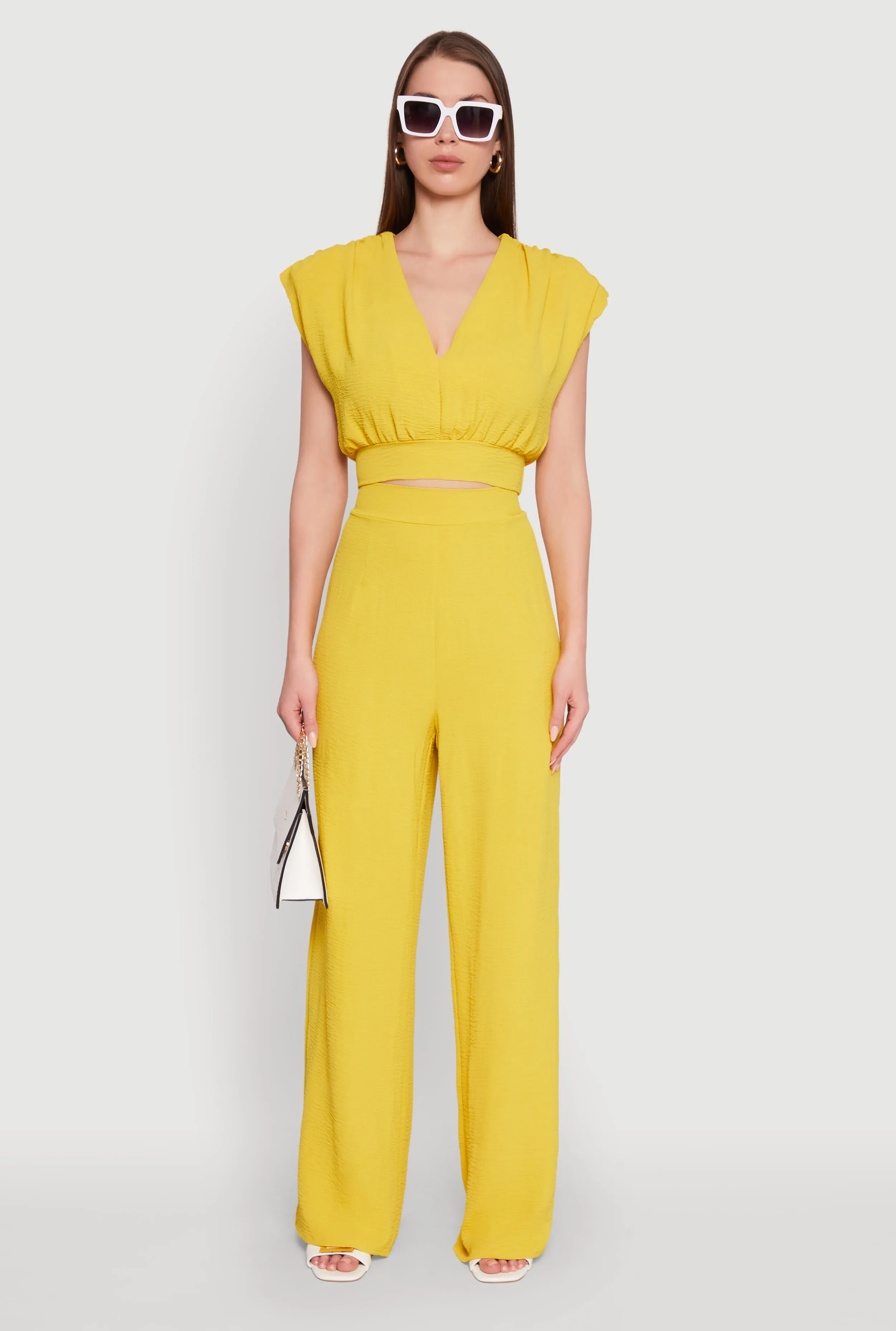 Chic Crepe Knit Blouse with Padded Shoulders and Tie Back sold by Rainbow product image thumbnail 2