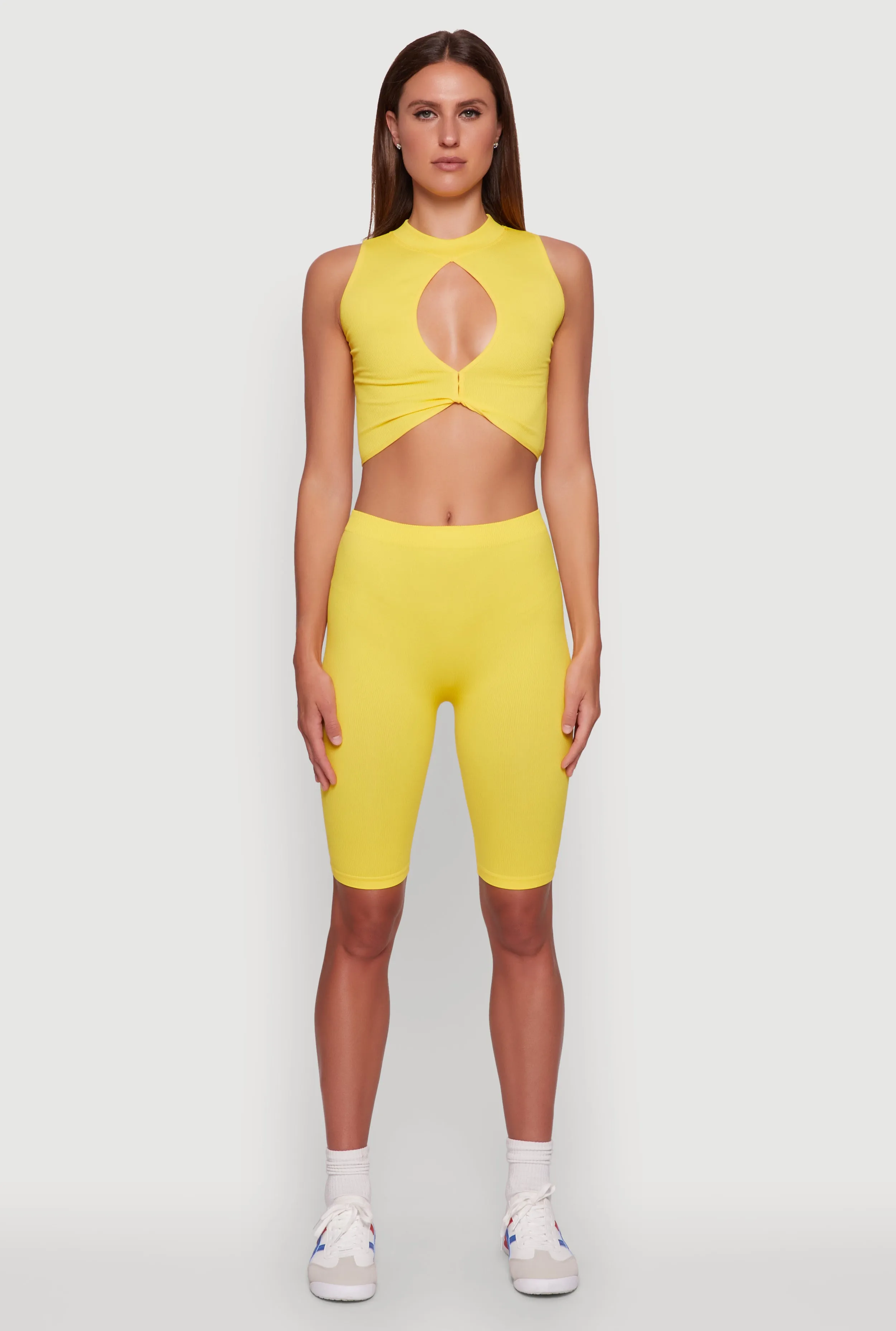 Chic Rib Knit Mock Neck Twist Front Crop Top sold by Rainbow product image thumbnail 2