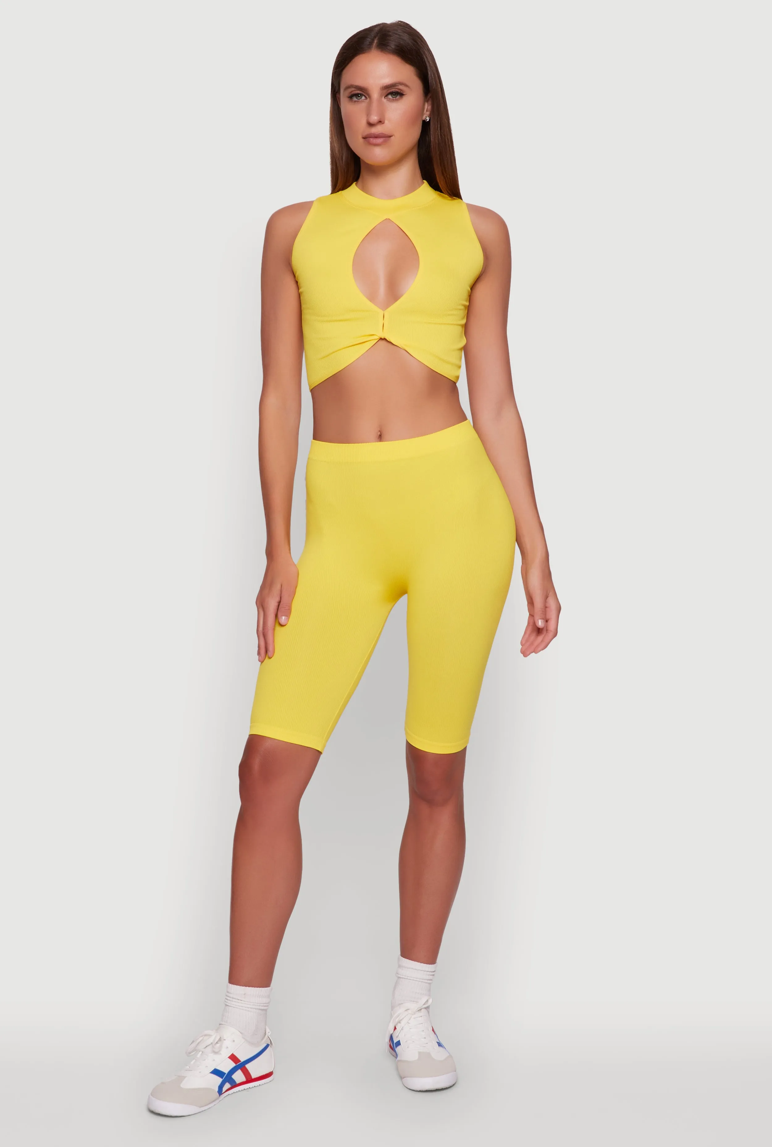 Chic Rib Knit Mock Neck Twist Front Crop Top sold by Rainbow product image thumbnail 3