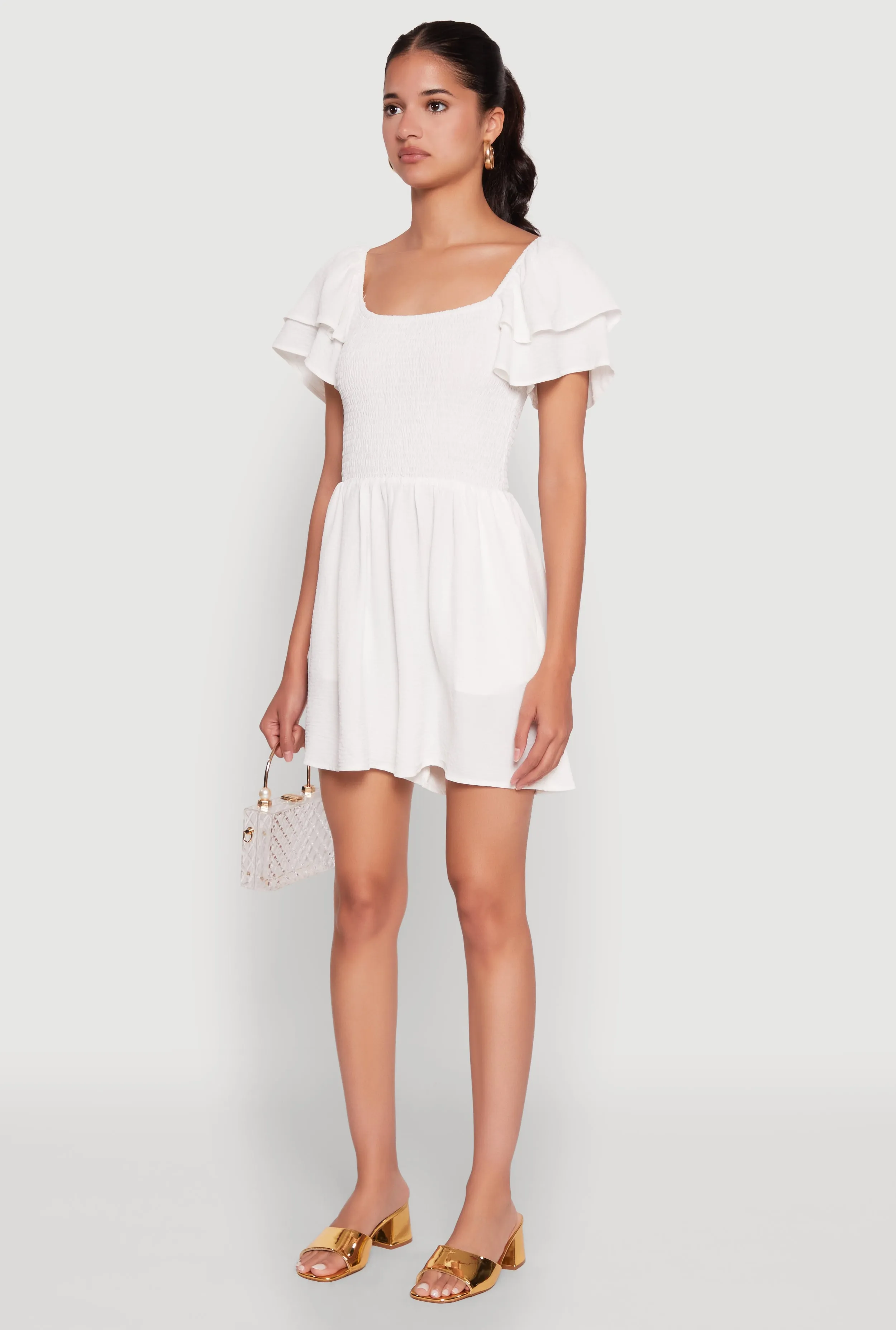 Chic Tiered Ruffle Sleeve Smocked Crepe Knit Romper sold by Rainbow product image thumbnail 3