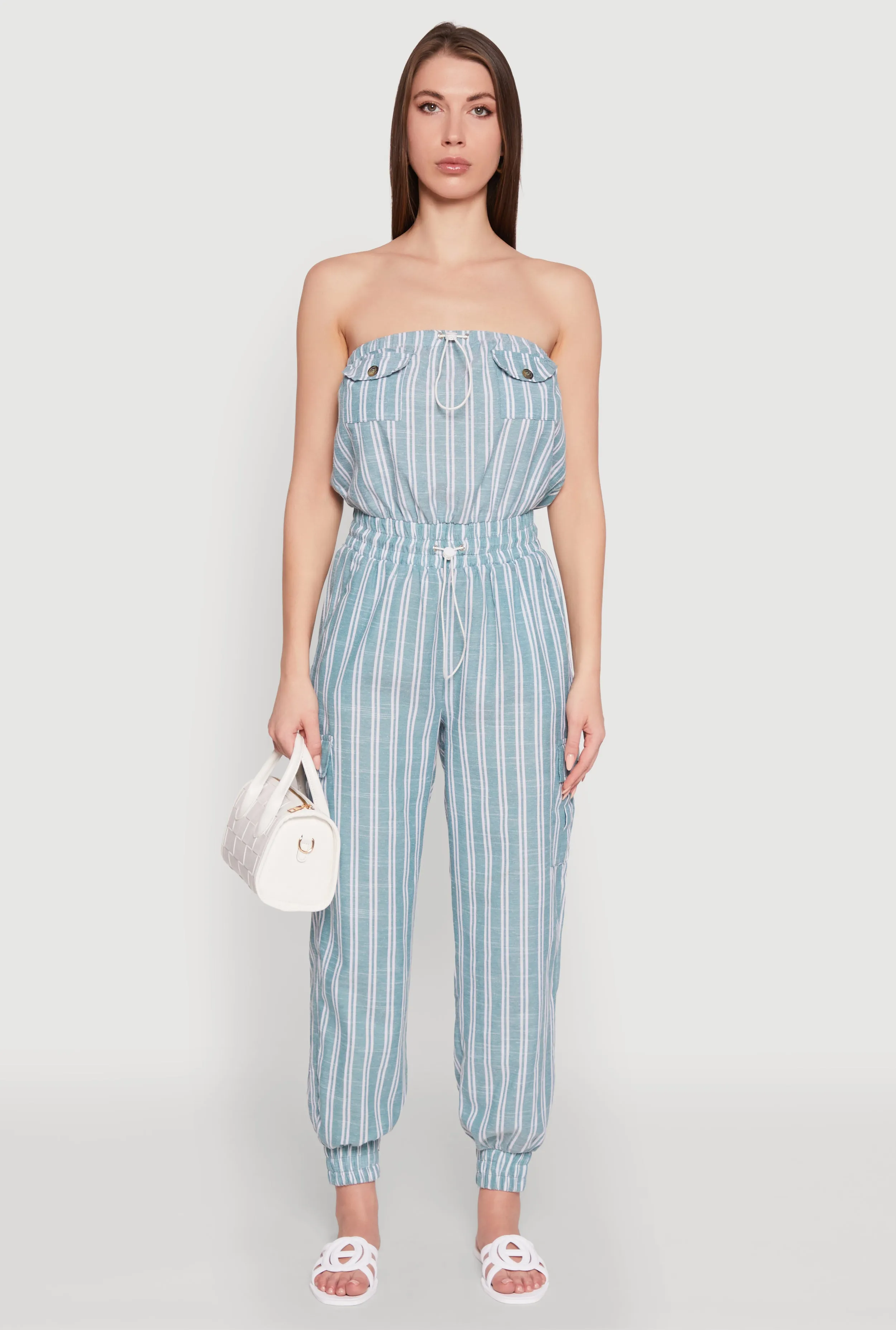 Stylish Striped Utility Jumpsuit with Drawstring Waist sold by Rainbow product image thumbnail 2
