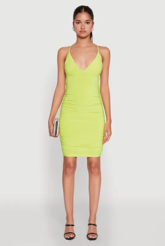 Sleek Lace Up Tie Back Rouched Bodycon Dress sold by Rainbow