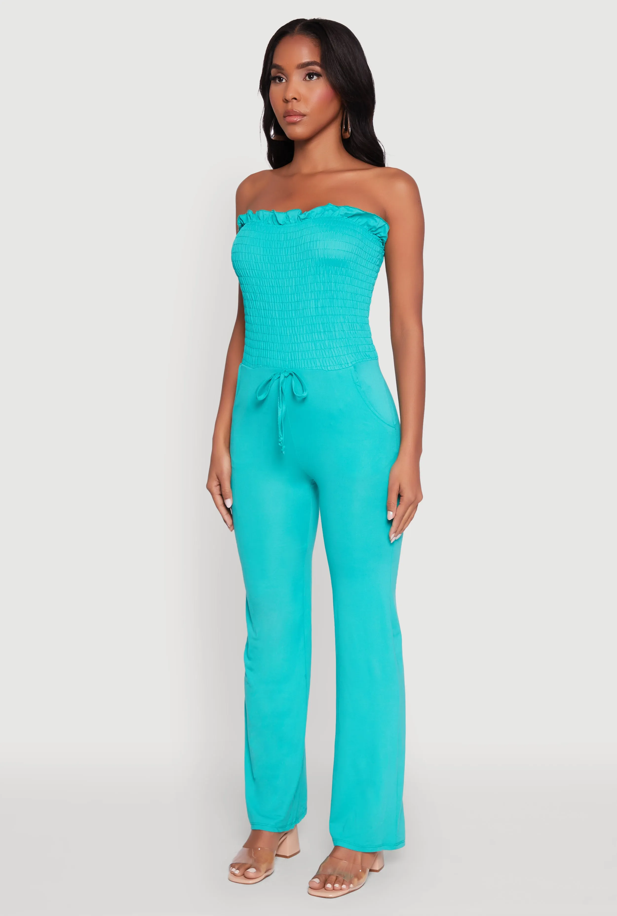 Chic Smocked Strapless Ruffle Jumpsuit with Faux Drawstring sold by Rainbow product image thumbnail 3