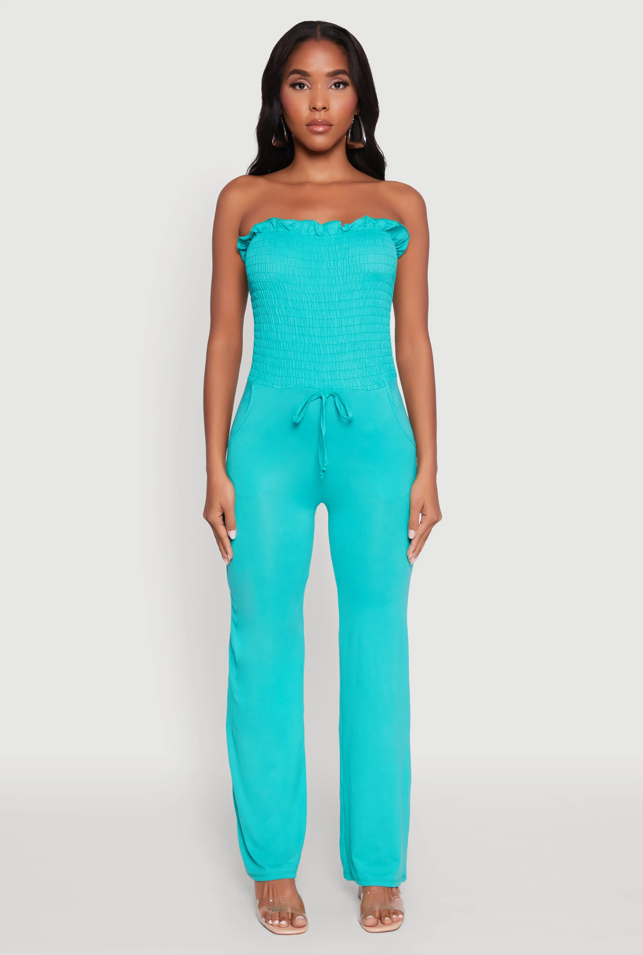 Chic Smocked Strapless Ruffle Jumpsuit with Faux Drawstring sold by Rainbow product image thumbnail 2