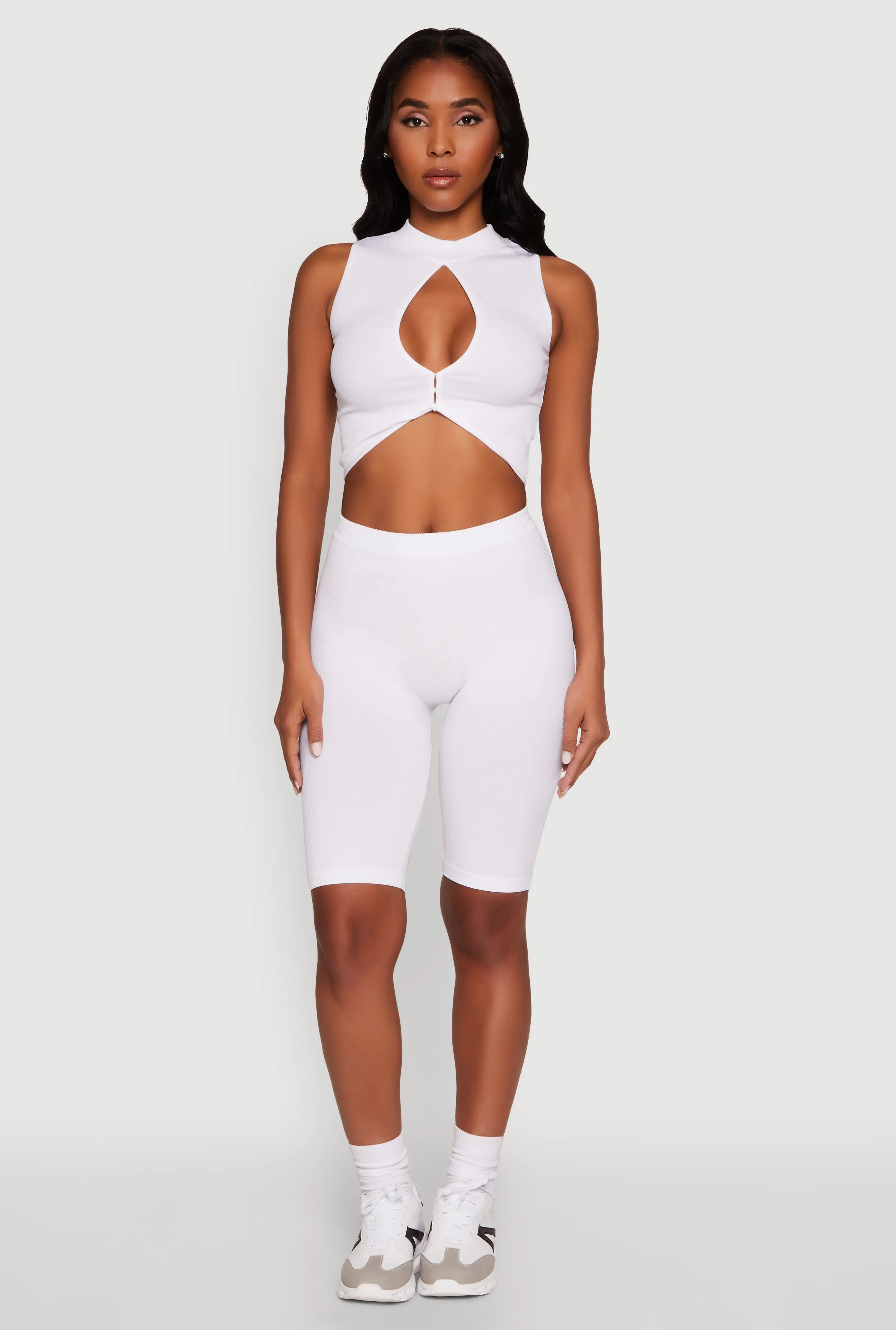 Chic Rib Knit Mock Neck Twist Front Crop Top sold by Rainbow product image thumbnail 3