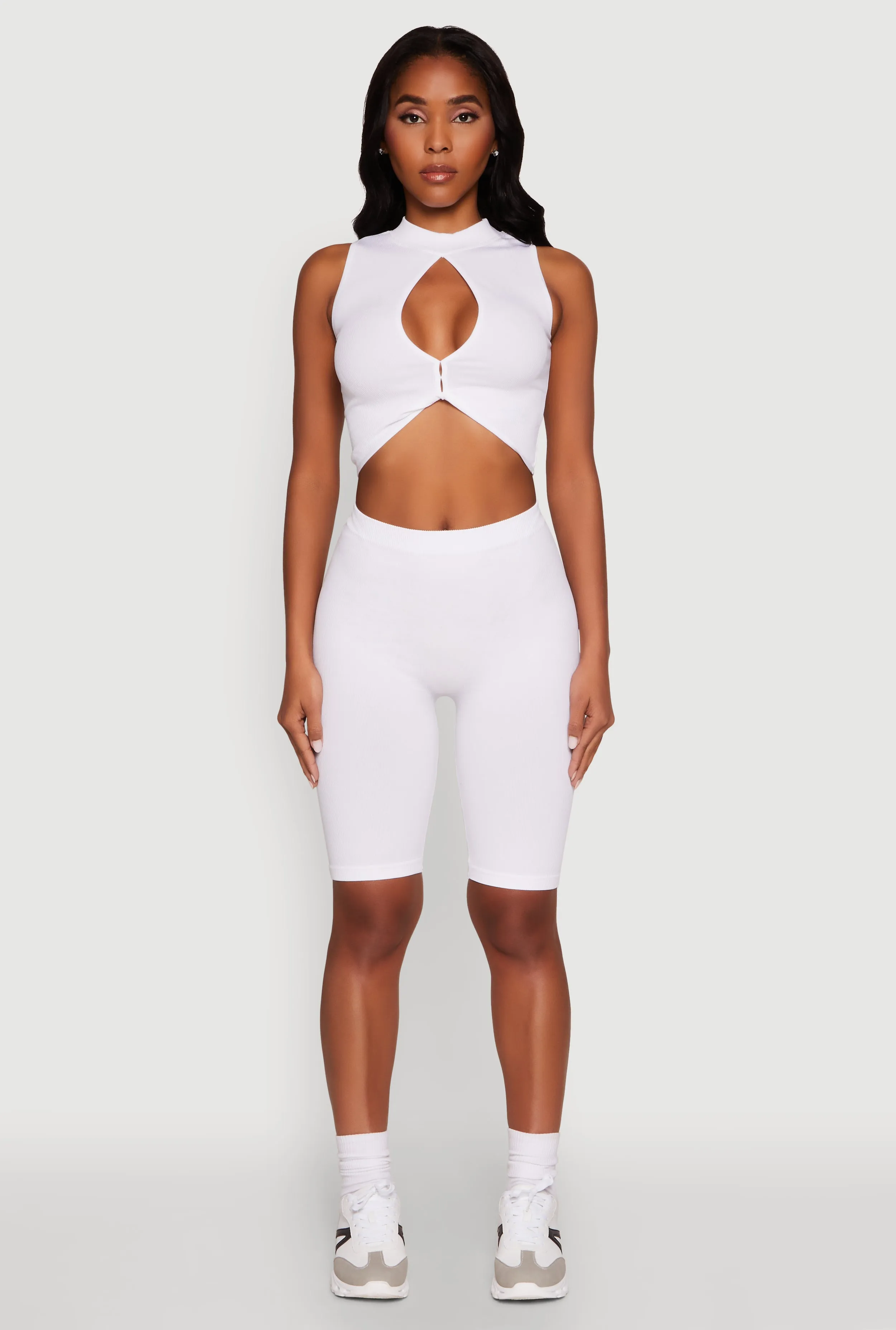 Chic Rib Knit Mock Neck Twist Front Crop Top sold by Rainbow product image thumbnail 2