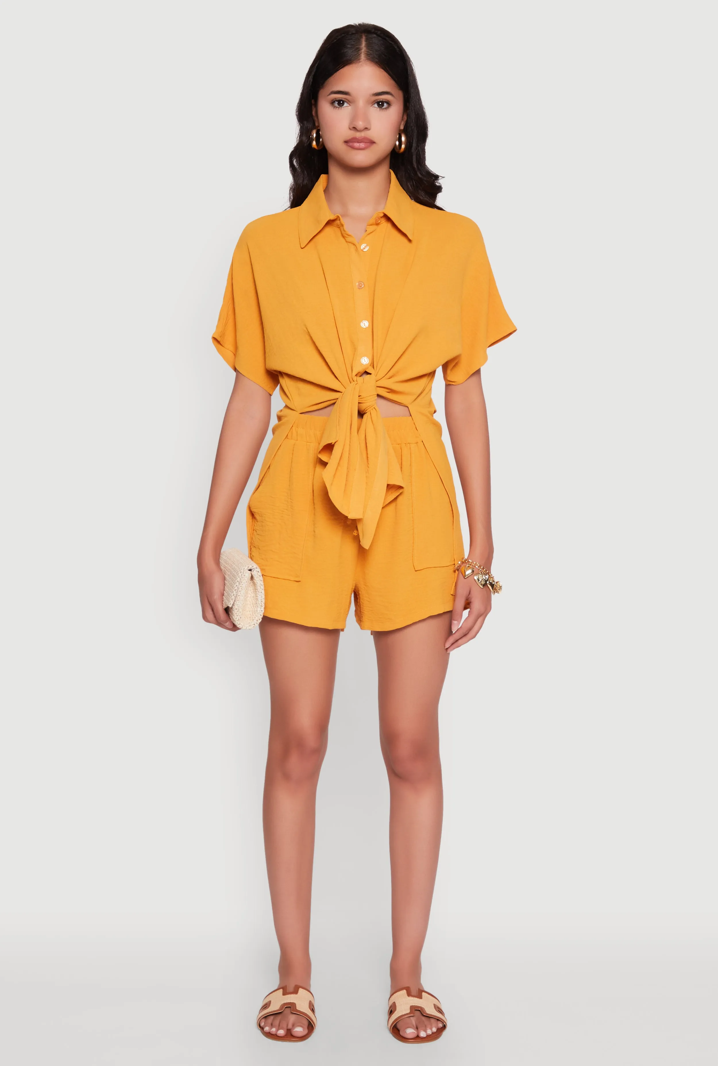 Chic High Waisted Crepe Knit Shorts with Pockets sold by Rainbow