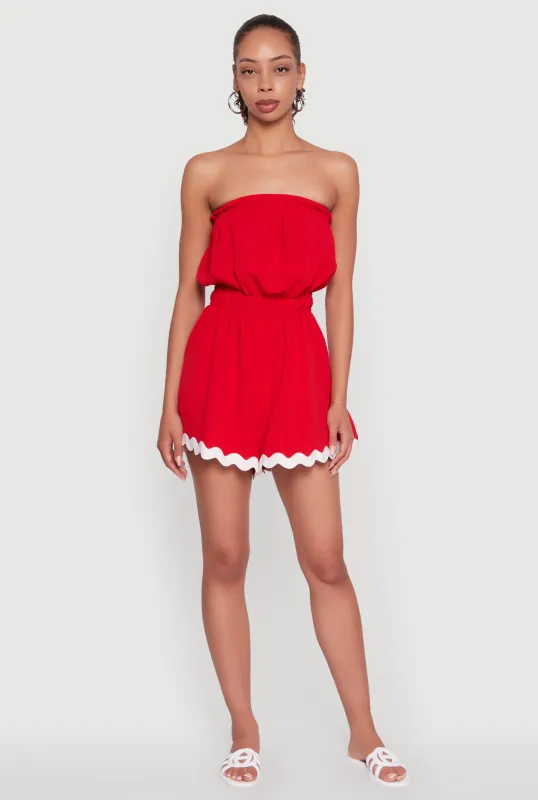 Chic Scalloped Contrast Trim Strapless Romper sold by Rainbow