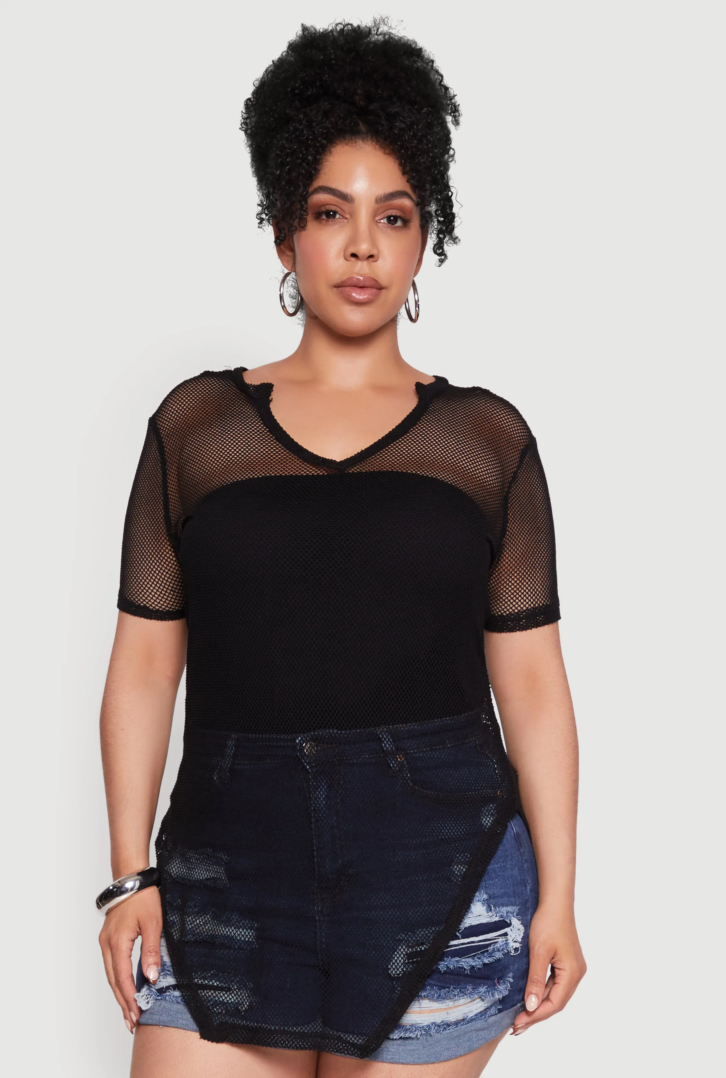 Plus Size Stylish Fishnet Hanky Hem Blouse sold by Rainbow product image thumbnail 2