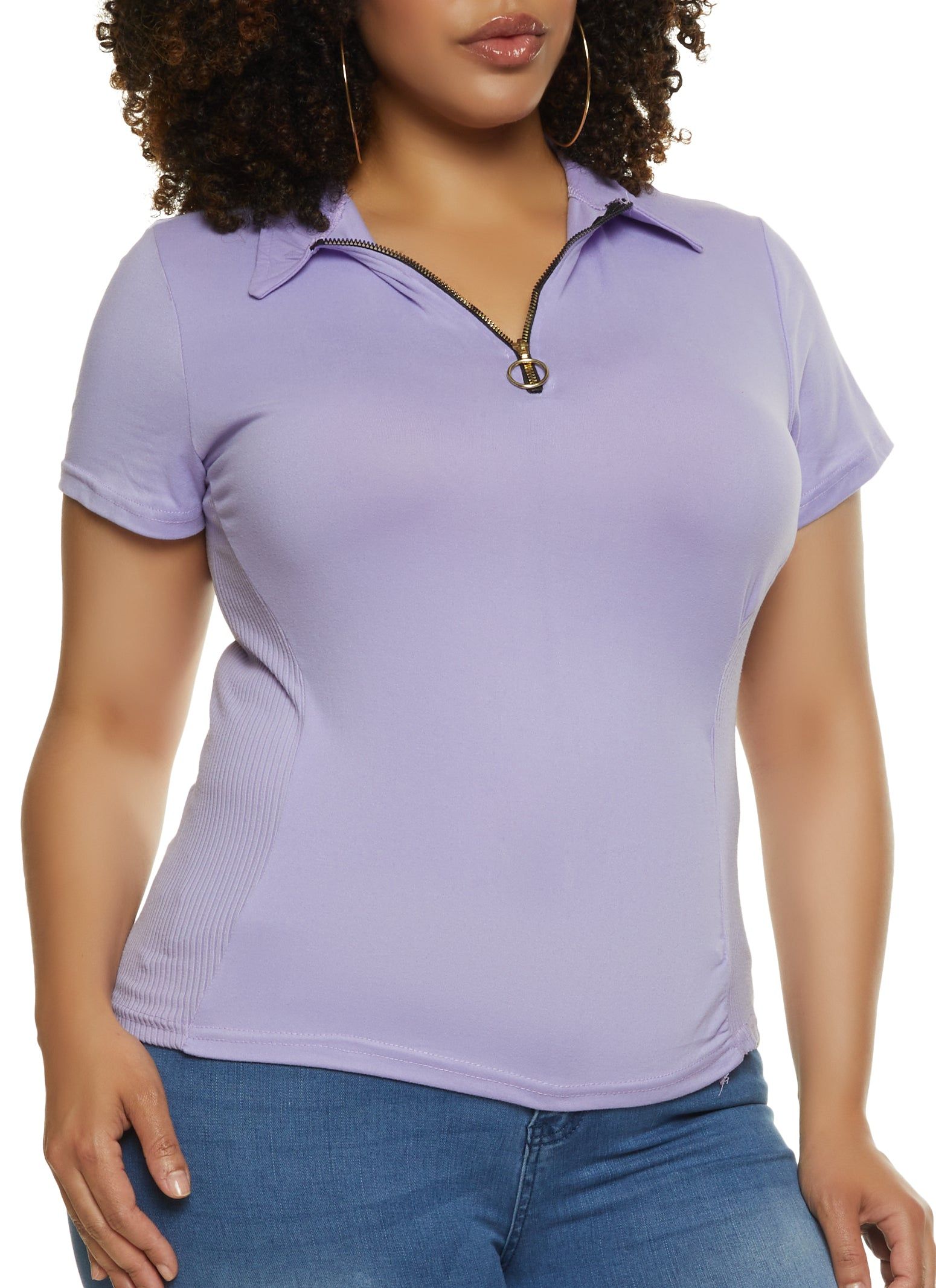 Plus Size Solid Half Zip Polo Shirt sold by Rainbow