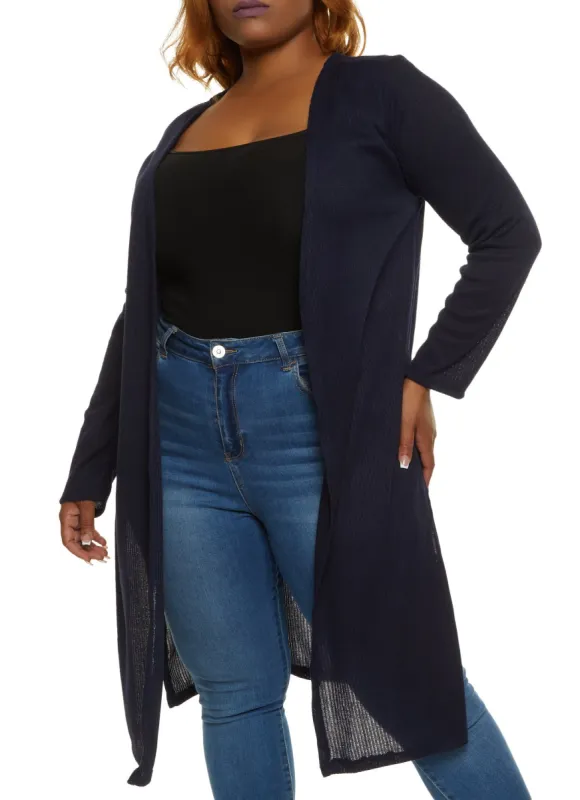 Plus Size Ribbed Knit Marled Side Slit Duster sold by Rainbow