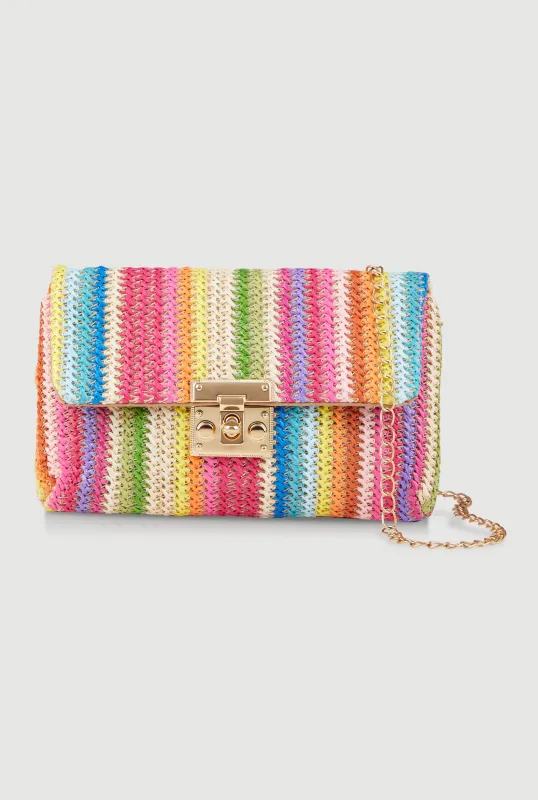 Stylish Multi Color Striped Crossbody Clutch Bag with Removable Strap sold by Rainbow