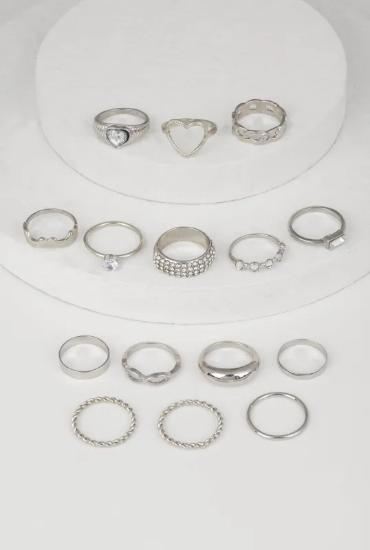Elegant Cubic Zirconia Assorted Metallic Rings Set of 15 sold by Rainbow
