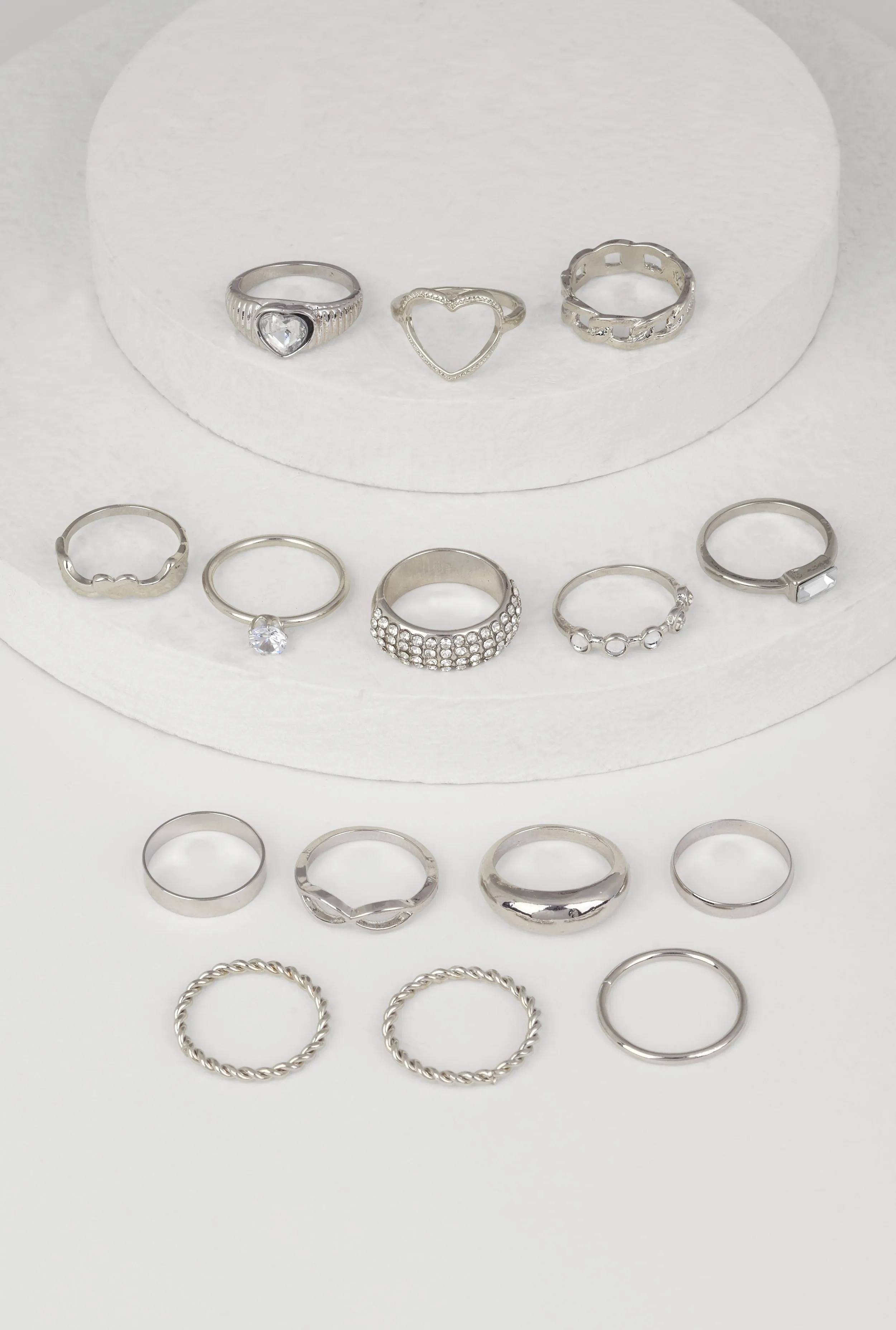 Elegant Cubic Zirconia Assorted Metallic Rings Set of 15 sold by Rainbow