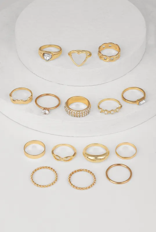 Elegant Cubic Zirconia Assorted Metallic Rings Set of 15 sold by Rainbow