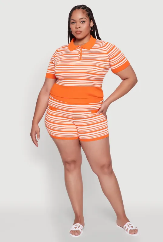 Plus Size Daisy Striped Button Detail Shorts sold by Rainbow