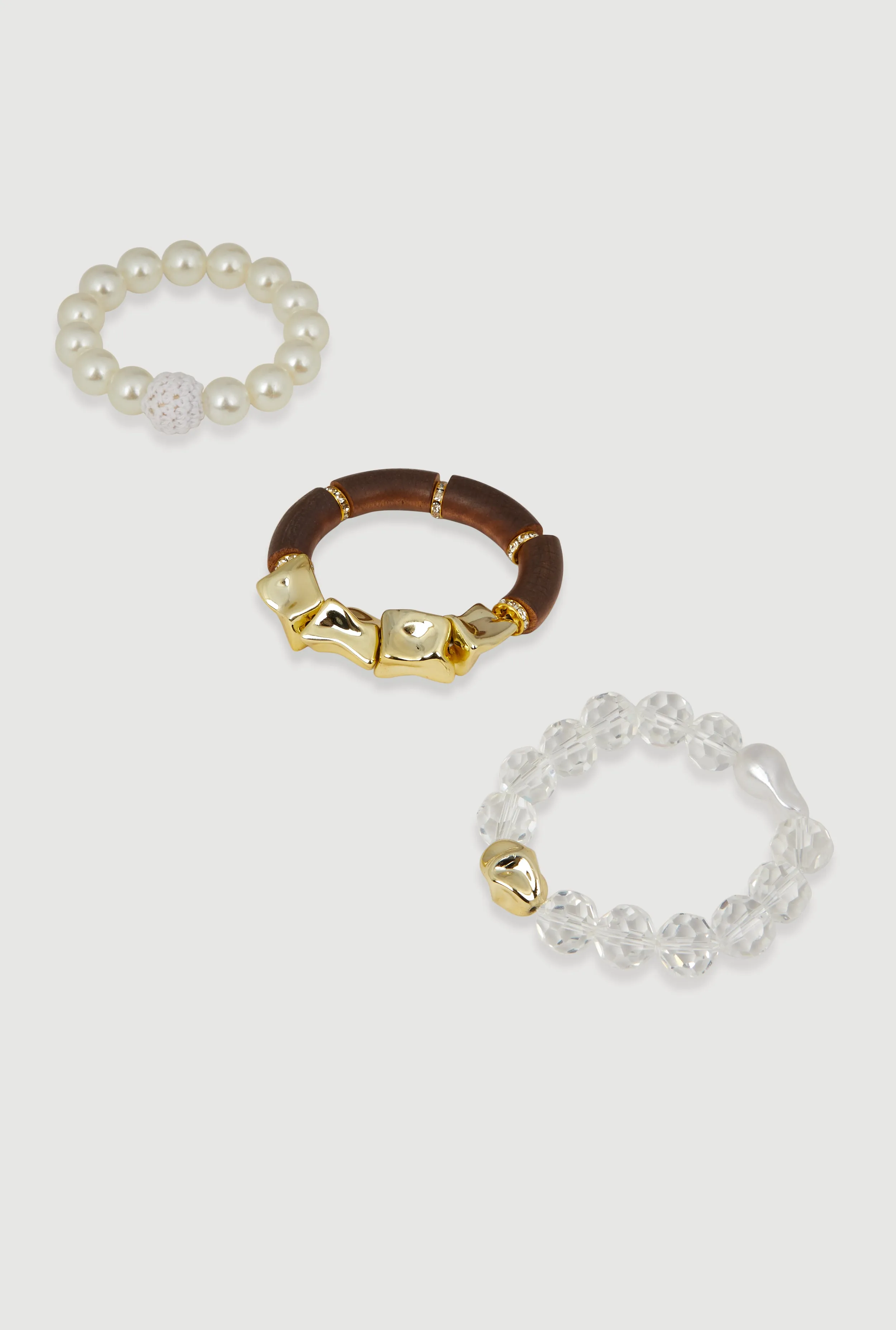 Metallic Charm and Faux Pearl Beaded Stretch Bracelet Trio sold by Rainbow product image thumbnail 3