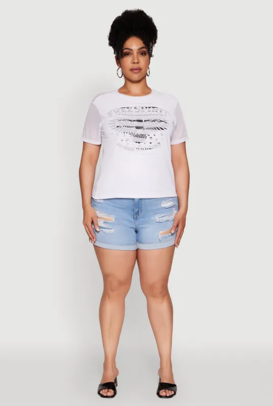 Plus Size Free Spirit Graphic Mesh Top sold by Rainbow
