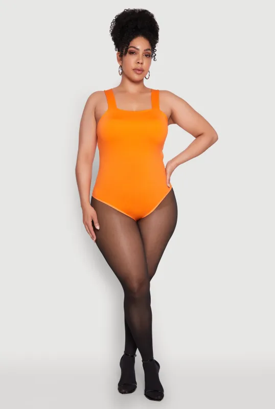 Plus Size Trendy Seamless Square Neck Shelf Bra Bodysuit sold by Rainbow
