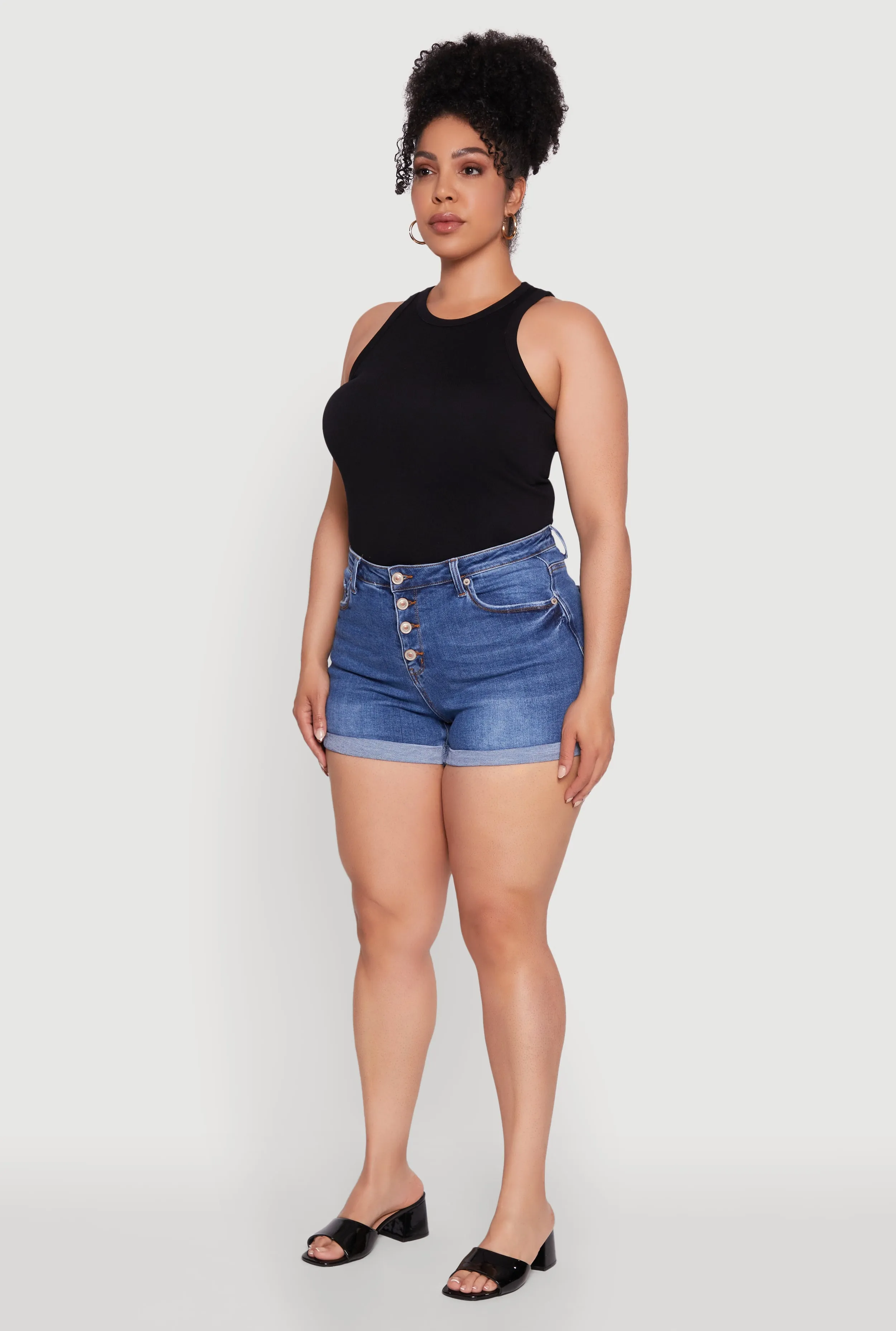 Plus Size WAX High Waisted Denim Shorts with Fixed Cuffs sold by Rainbow product image thumbnail 3