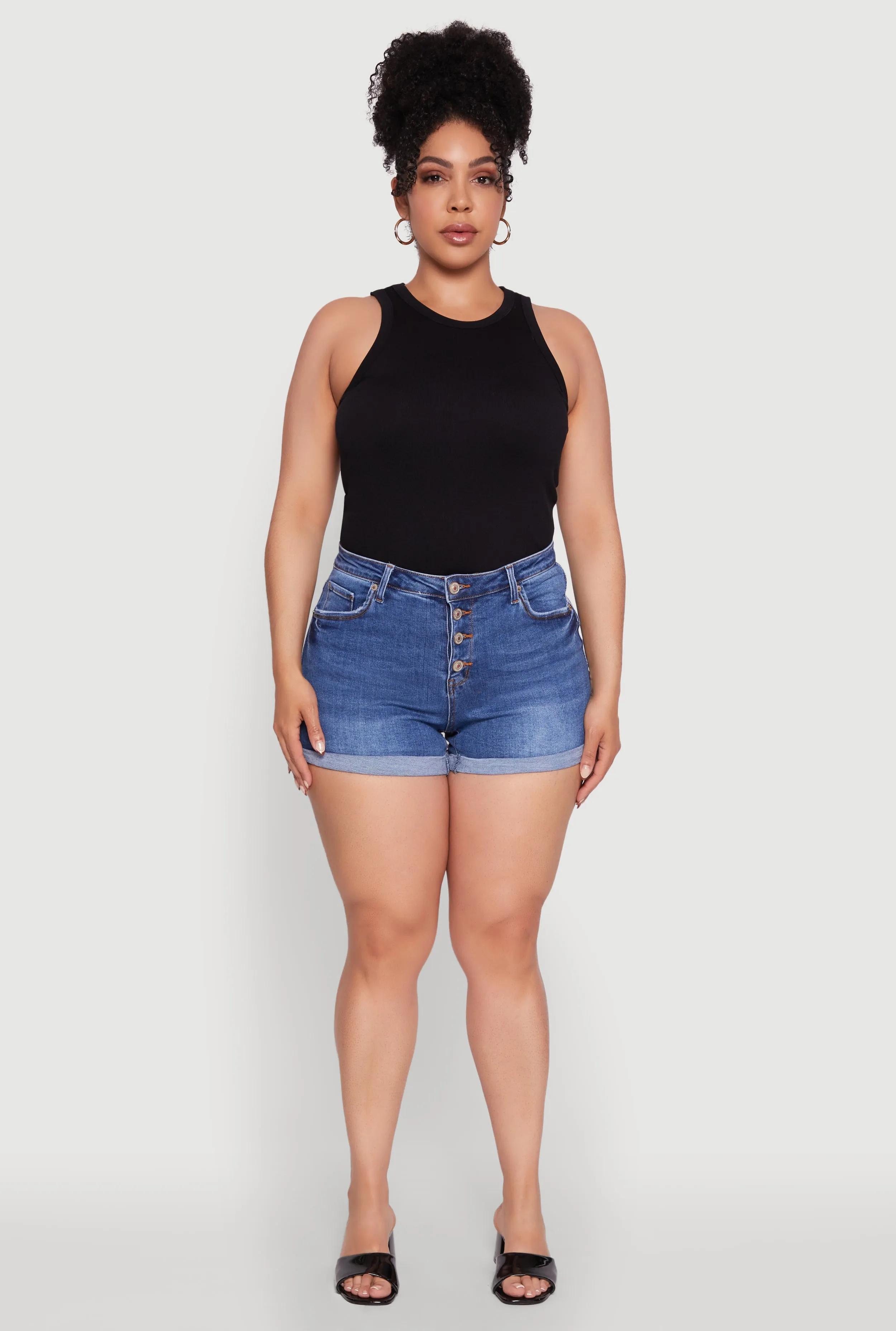 Plus Size WAX High Waisted Denim Shorts with Fixed Cuffs sold by Rainbow product image thumbnail 2