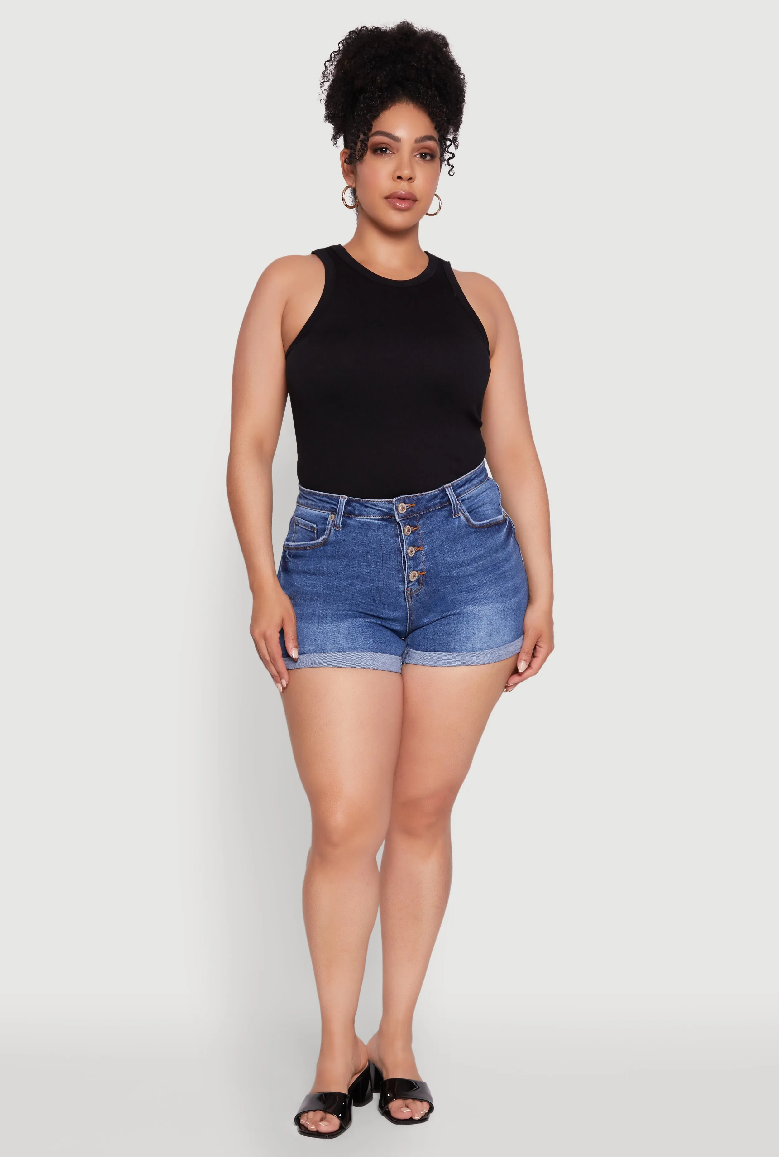 Plus Size WAX High Waisted Denim Shorts with Fixed Cuffs sold by Rainbow