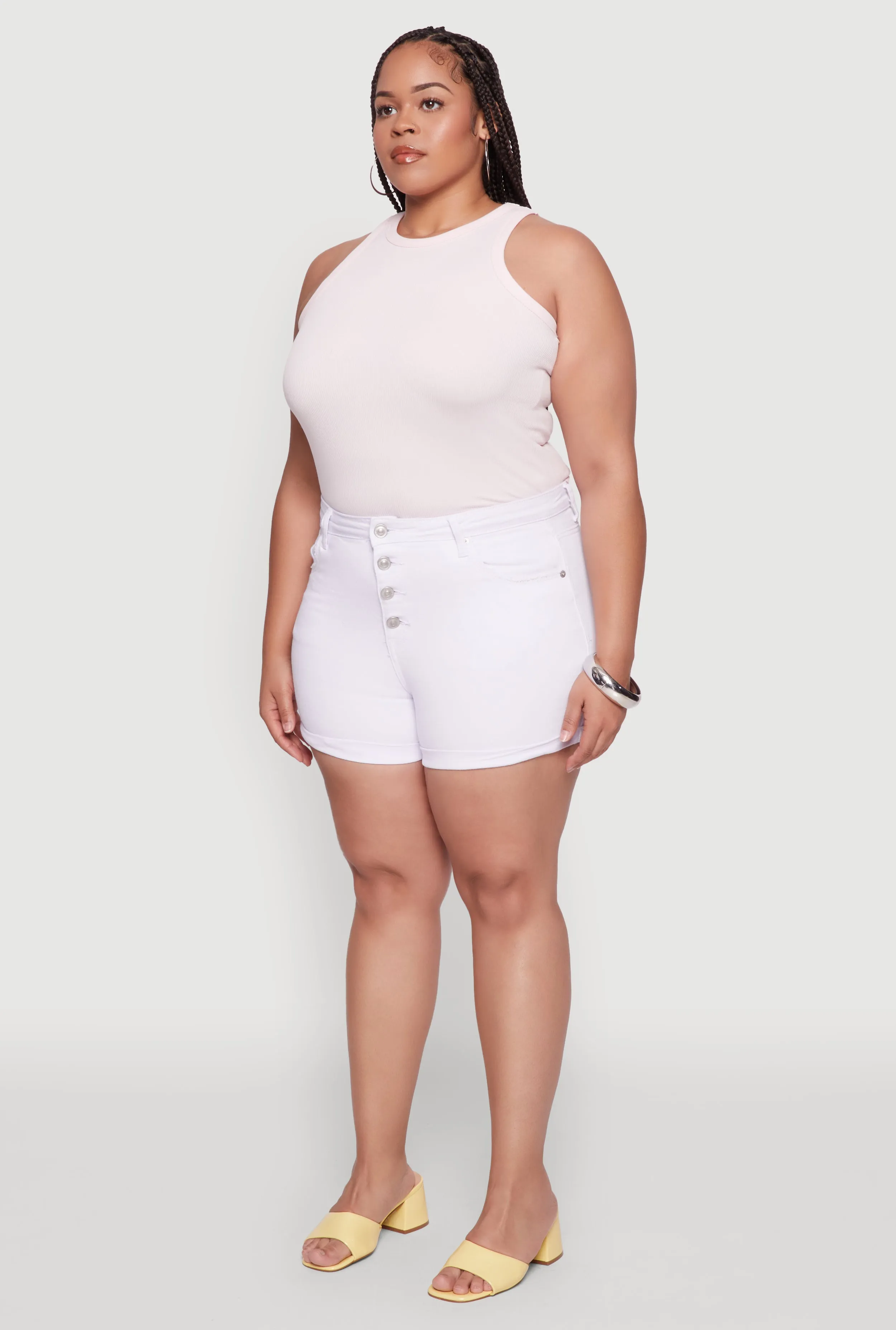 Plus Size WAX High Waisted Denim Shorts with Fixed Cuffs sold by Rainbow product image thumbnail 3