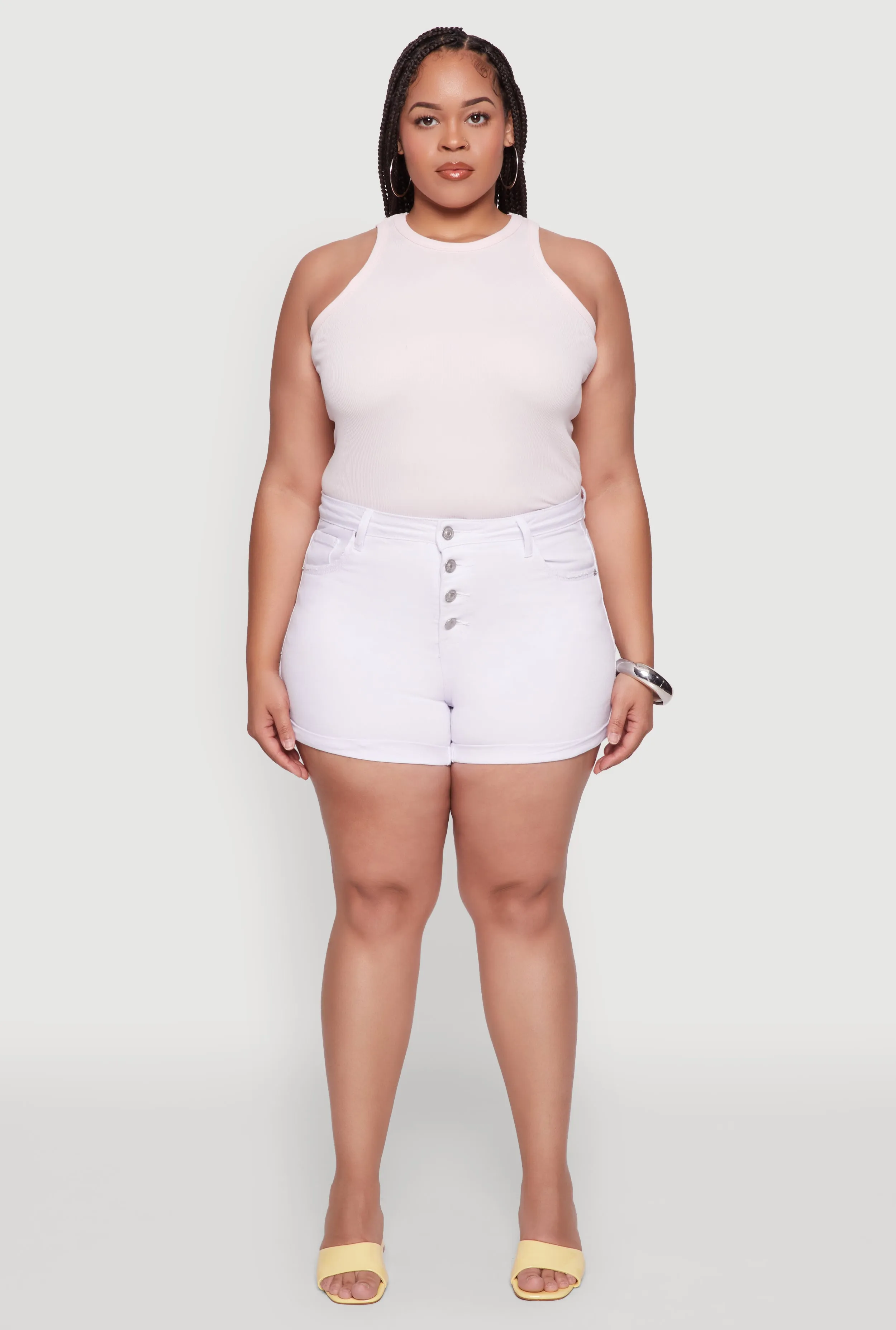 Plus Size WAX High Waisted Denim Shorts with Fixed Cuffs sold by Rainbow product image thumbnail 2