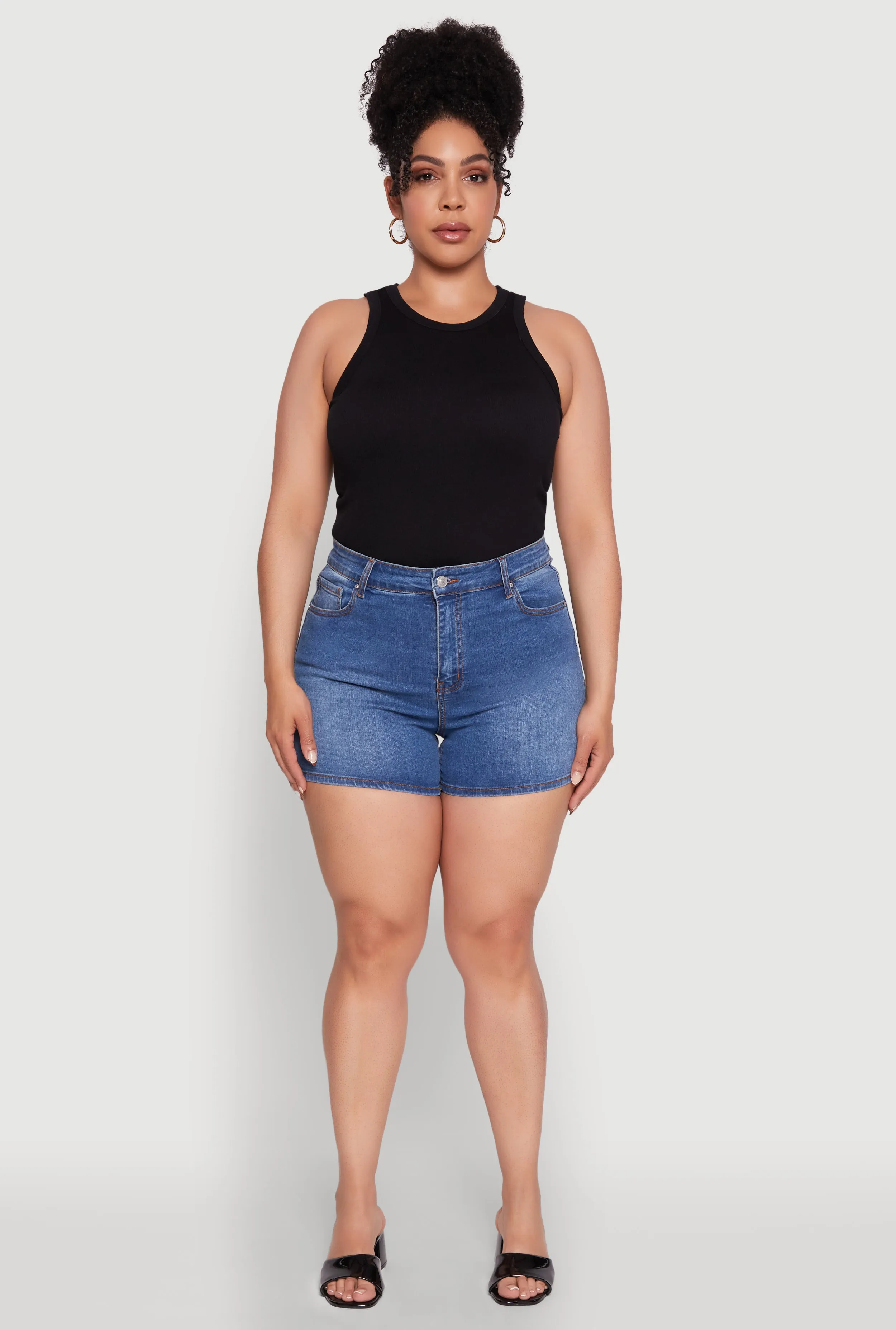 Plus Size WAX Basic Denim Shorts with Stretch and Whiskering sold by Rainbow product image thumbnail 2