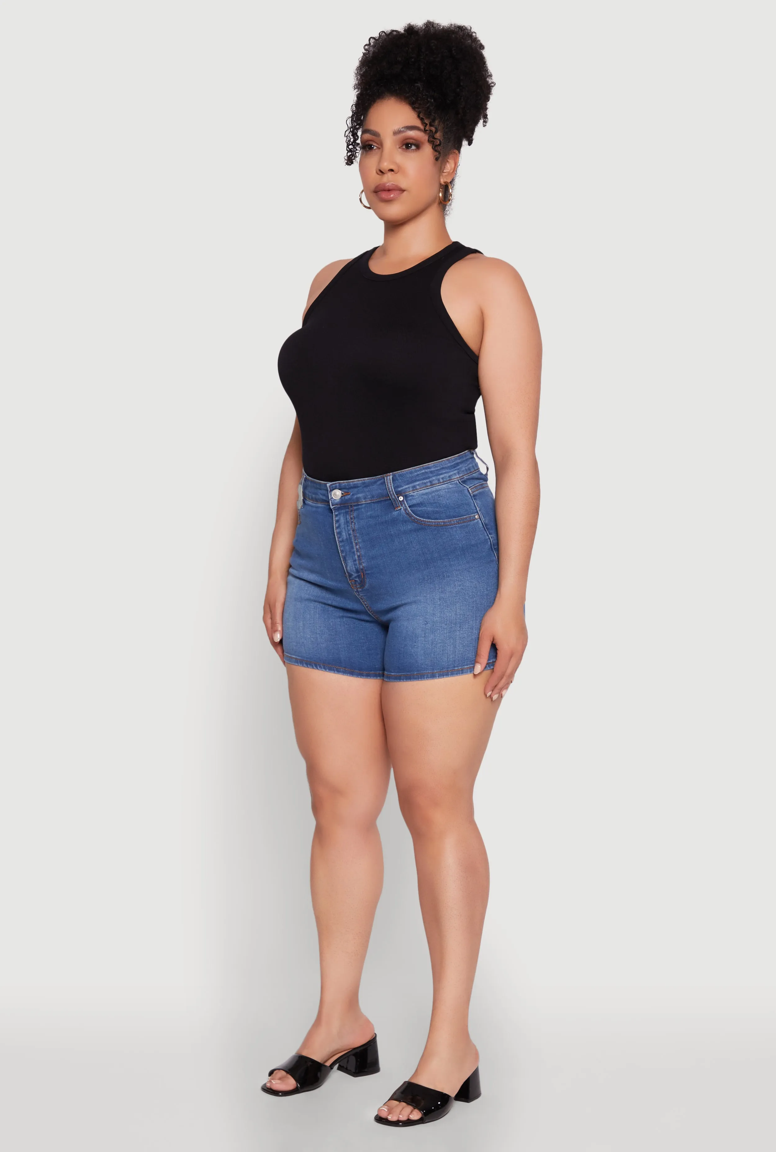 Plus Size WAX Basic Denim Shorts with Stretch and Whiskering sold by Rainbow product image thumbnail 3